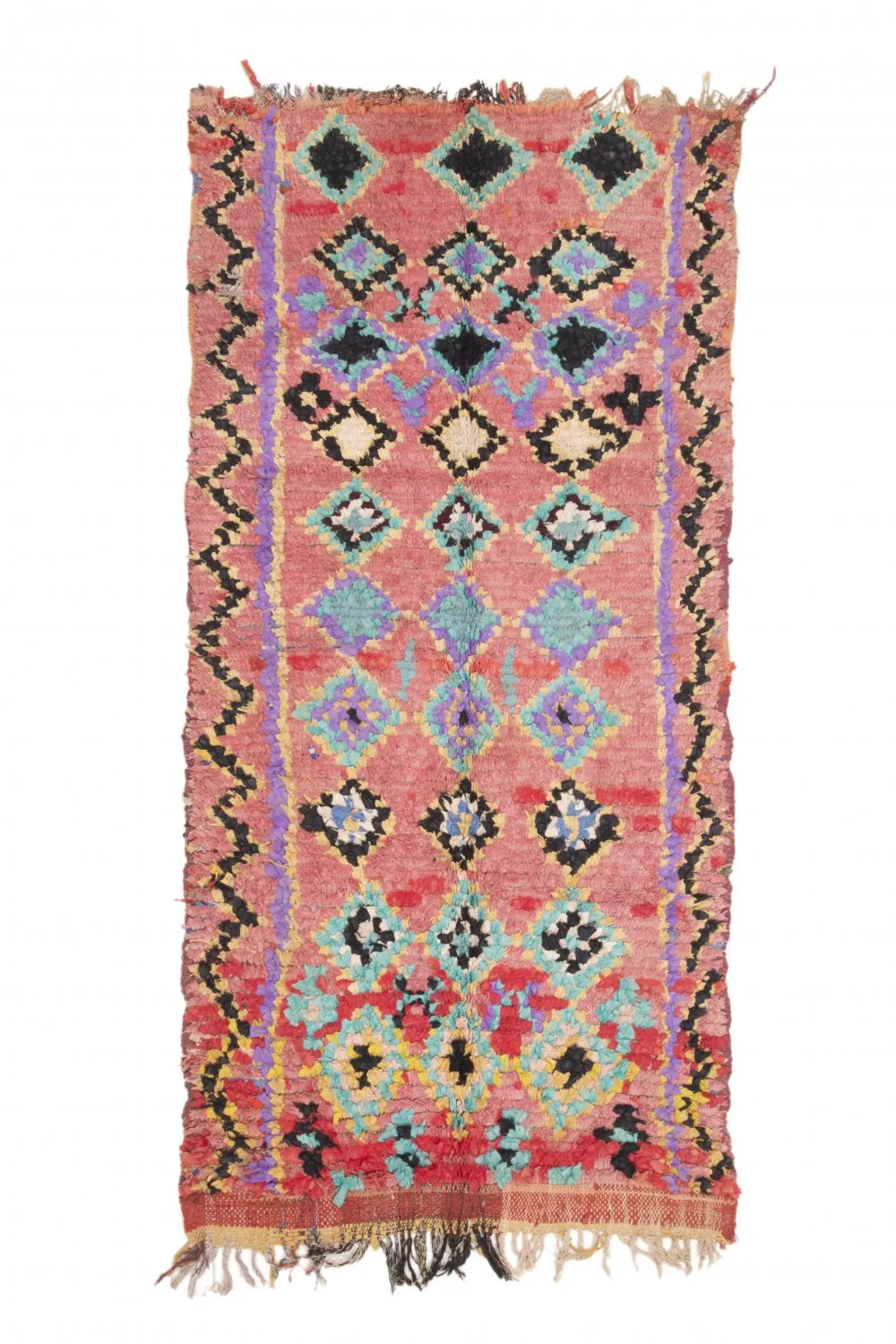 Marokkanische Berber Teppich Boucherouite 240 x 105 cm