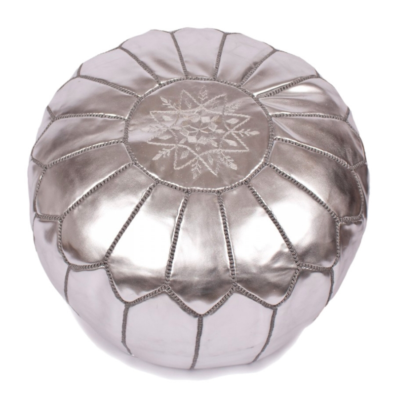 Sitzpoufs - Marokkanischer Leder-Pouf (Silber)