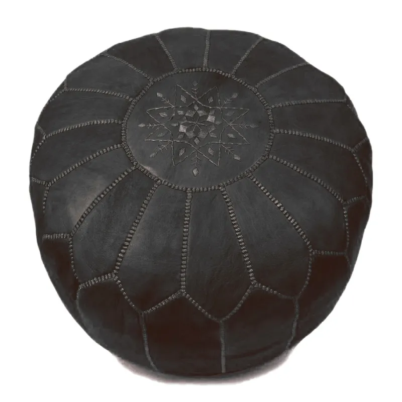 Sitzpoufs - Marokkanischer Leder-Pouf (Schwarz)