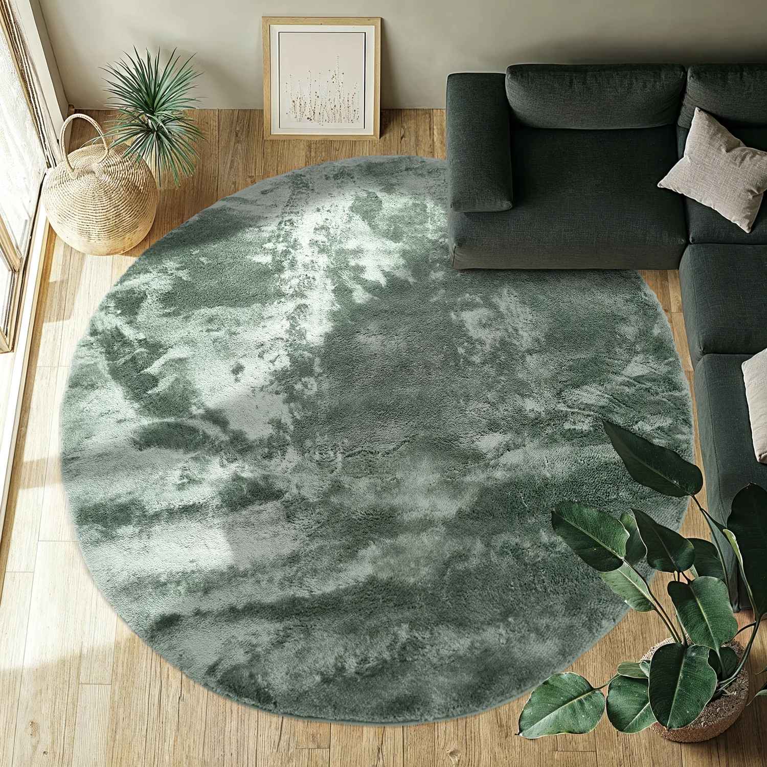 Runde Teppiche - Aranga Super Soft Fur (grün)
