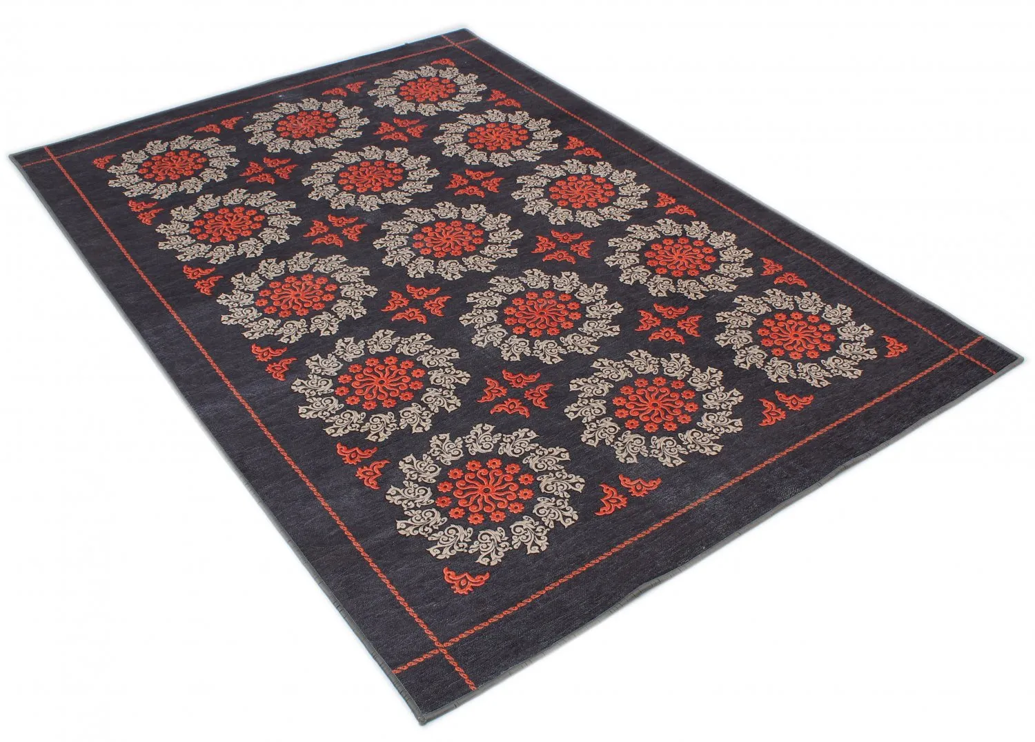 Wilton-Teppich - Florina (grau/blau/orange)
