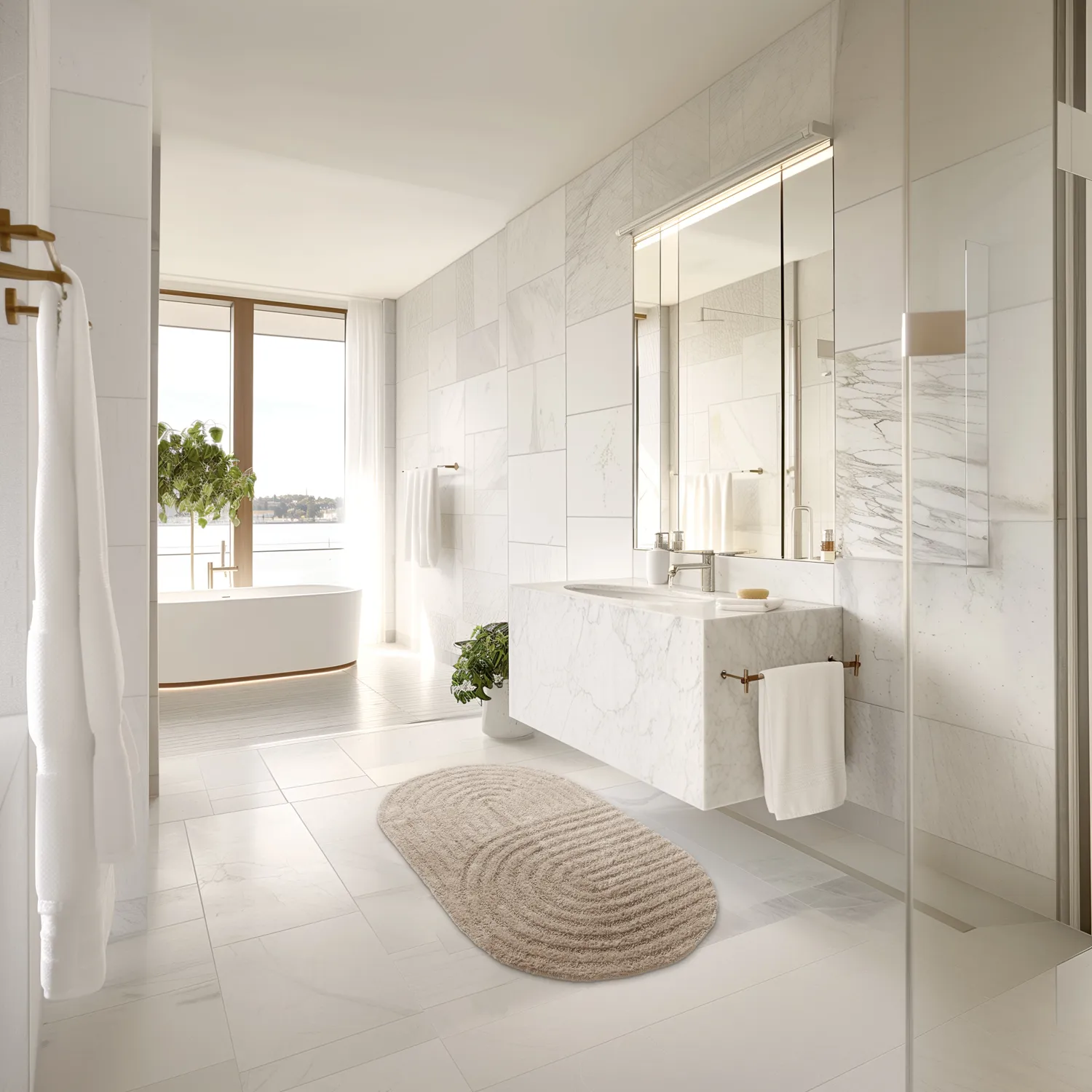 Ovaler badezimmerteppich - Embla (beige)