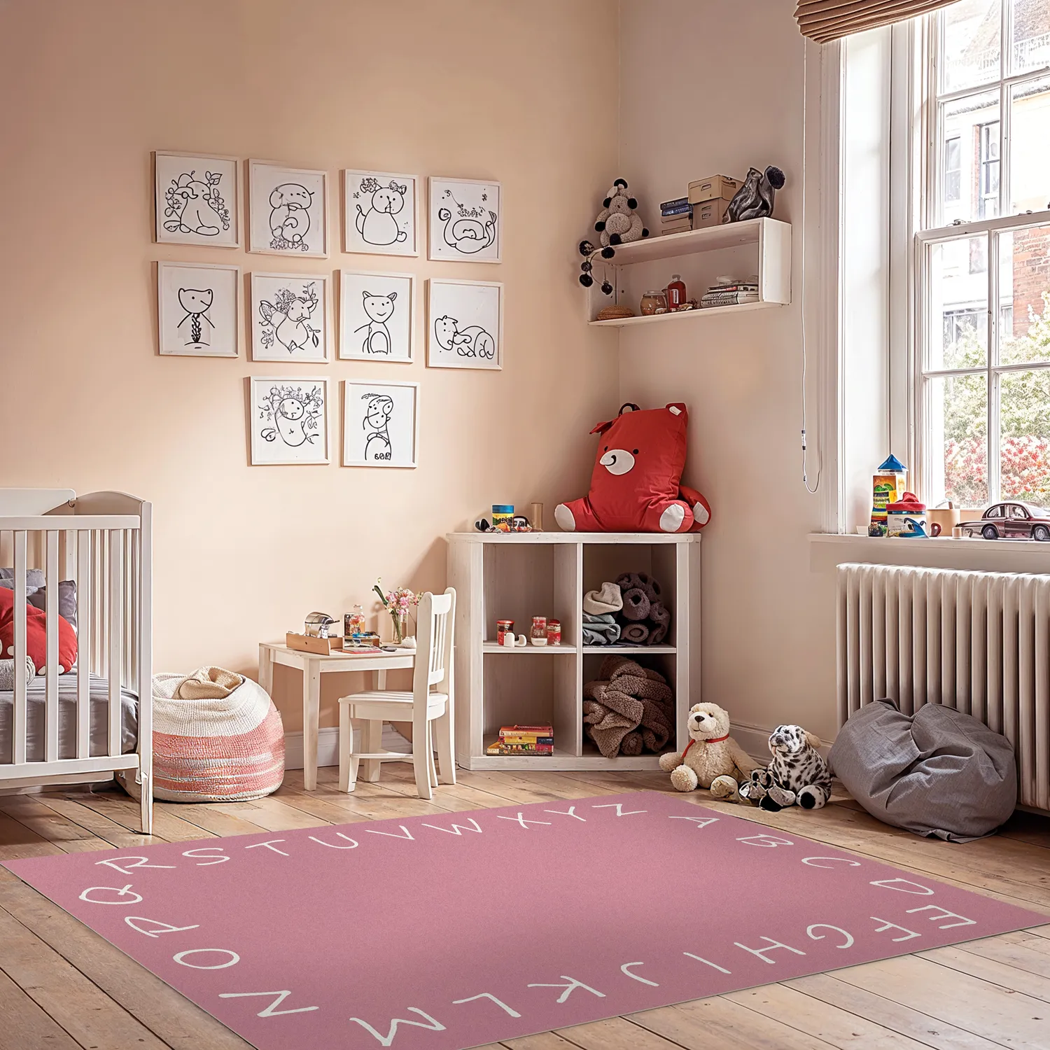 Kinderteppich - Alphabetic Border (rosa)