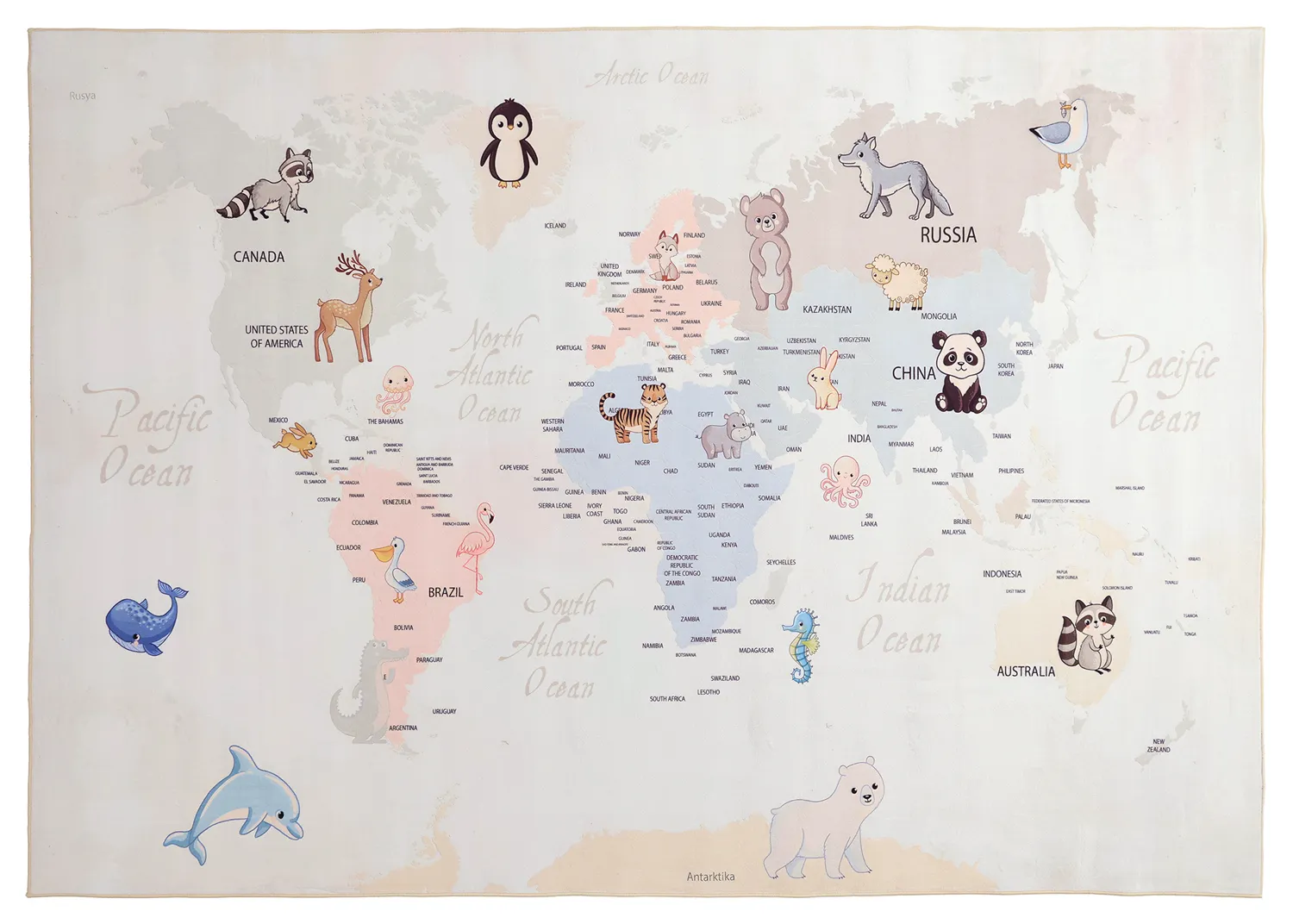 Kinderteppich - Animal Map (beige)