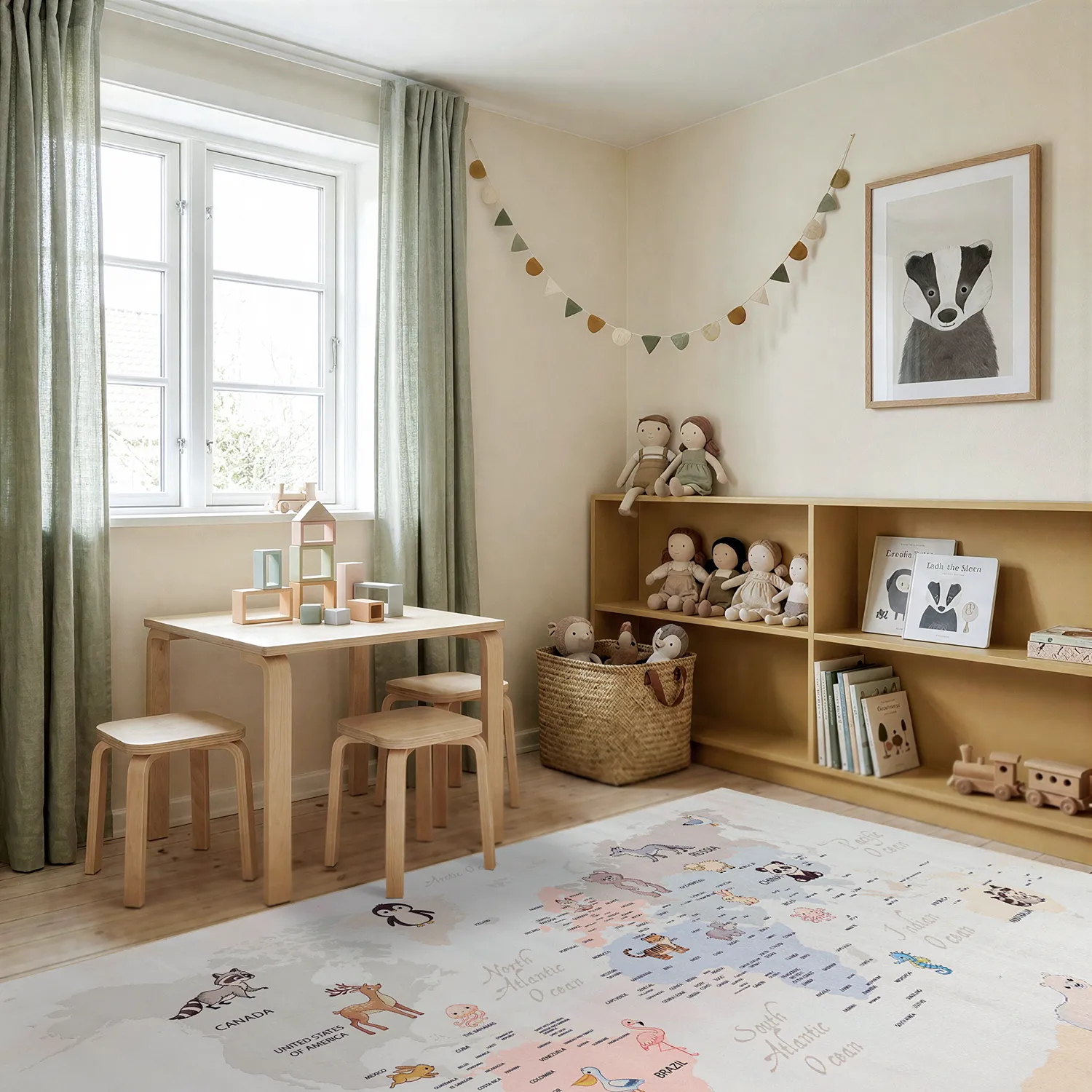 Kinderteppich - Animal Map (beige)