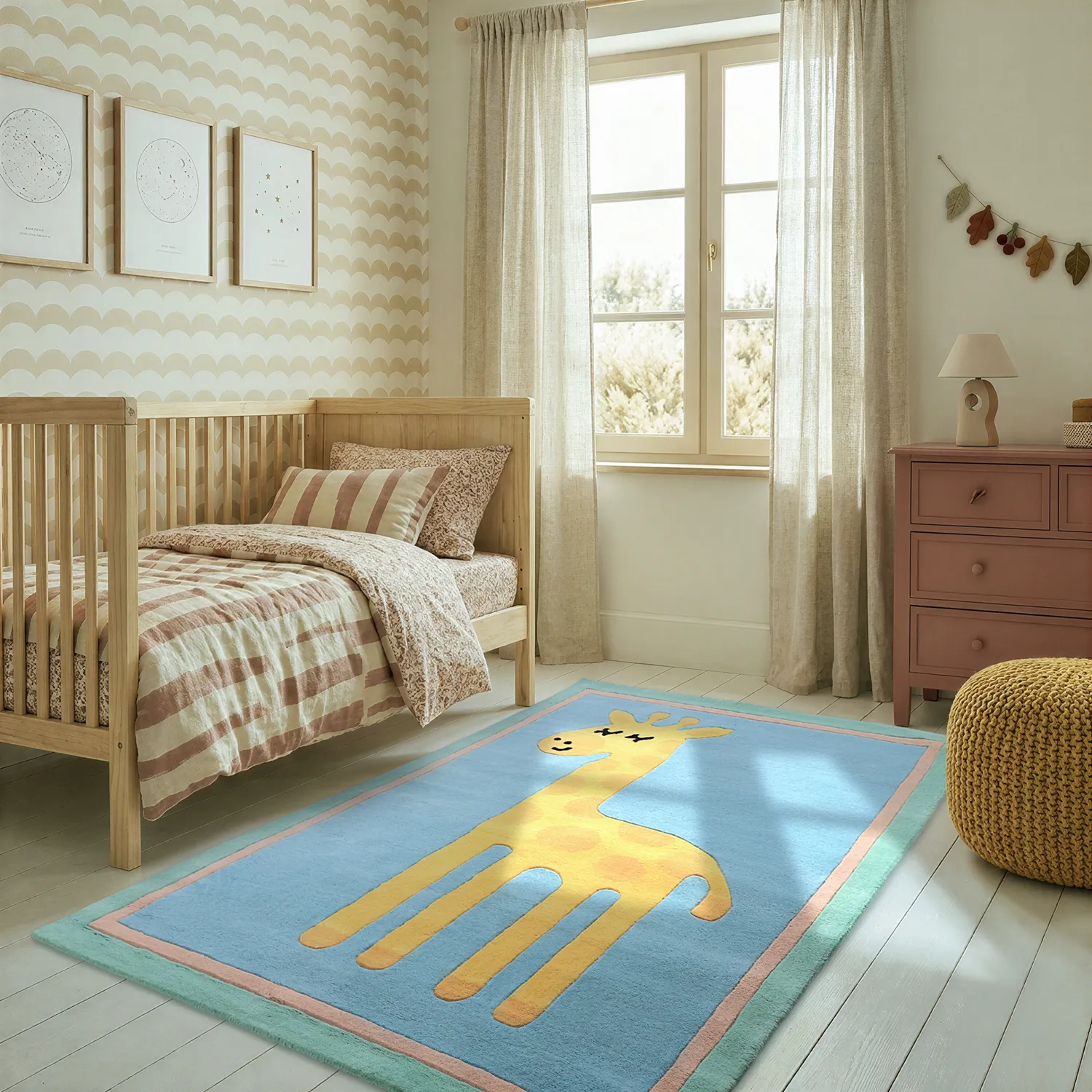 Kinderteppich - Giraffe Hand Tufted Wool Premium (hellblau/mehrfarbig)