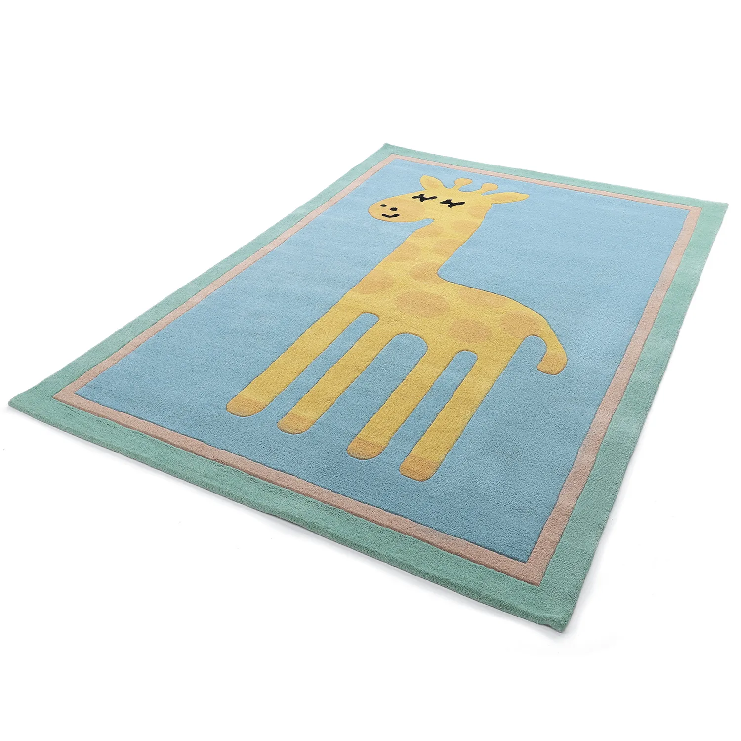 Kinderteppich - Giraffe Hand Tufted Wool Premium (hellblau/mehrfarbig)