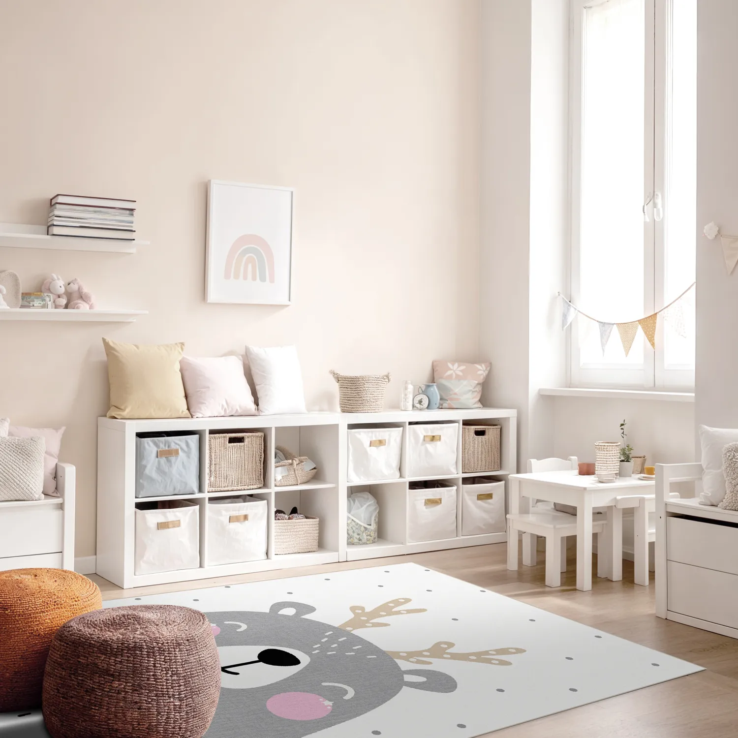 Kinderteppich - Happy Bear (Weiß)