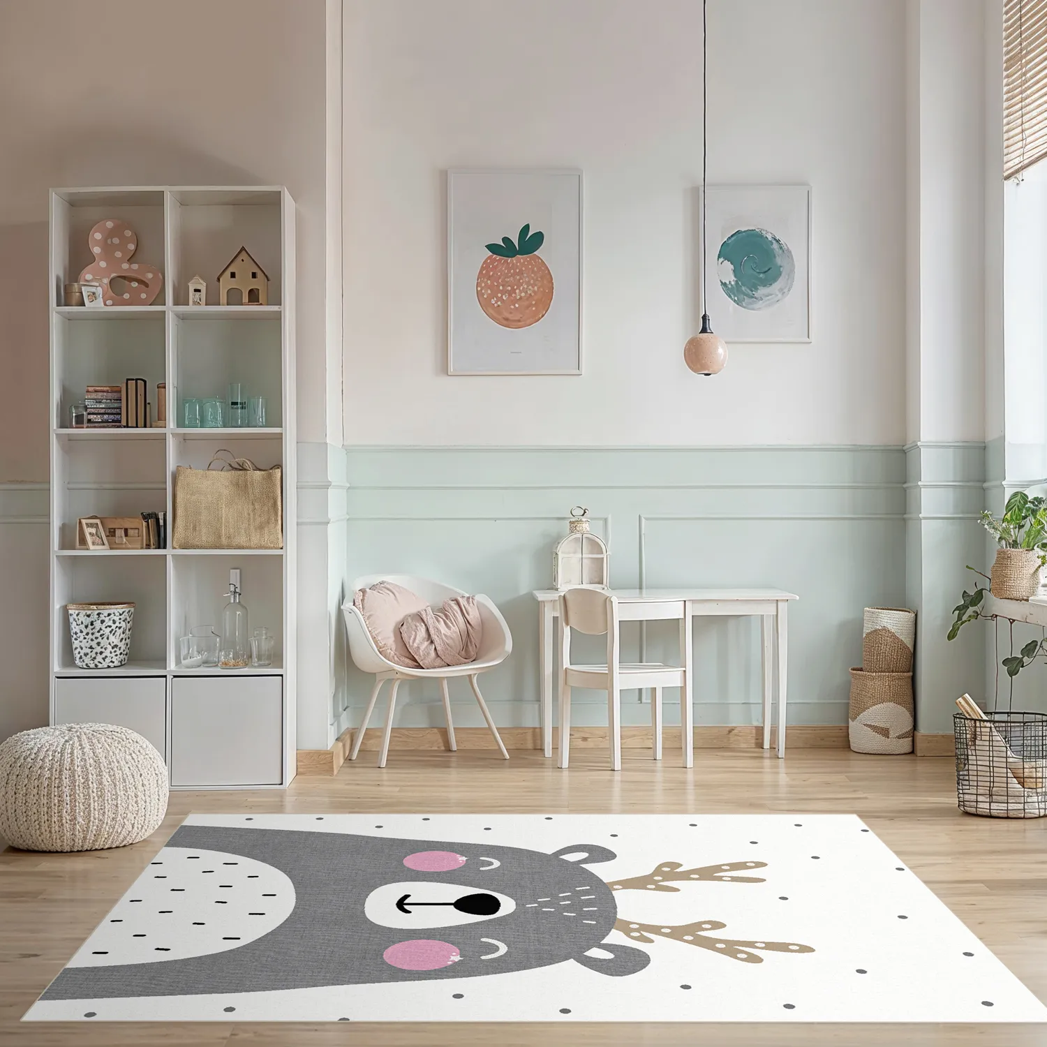Kinderteppich - Happy Bear (Weiß)