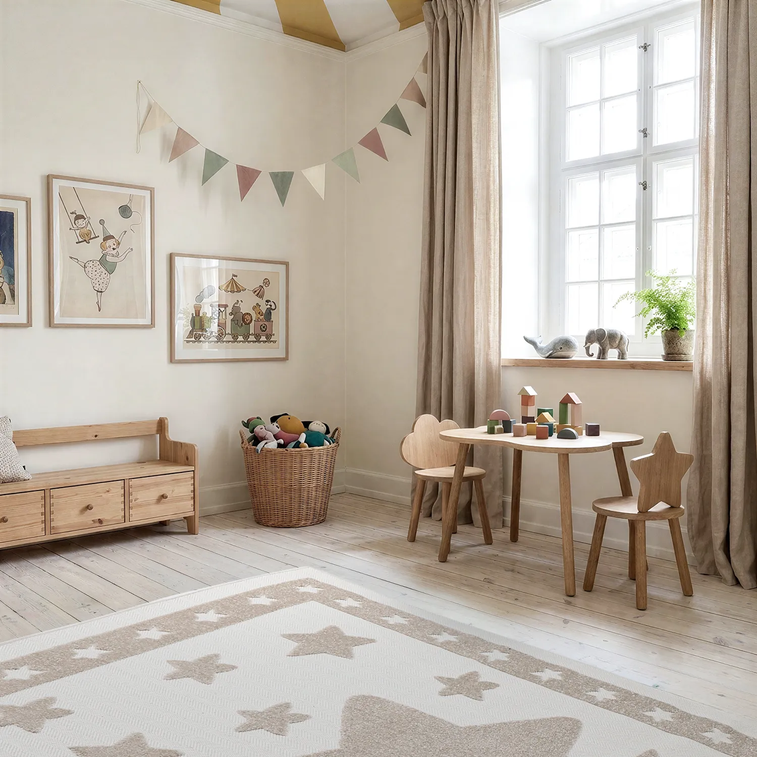 Kinderteppich - Star Frame (creme/braun)
