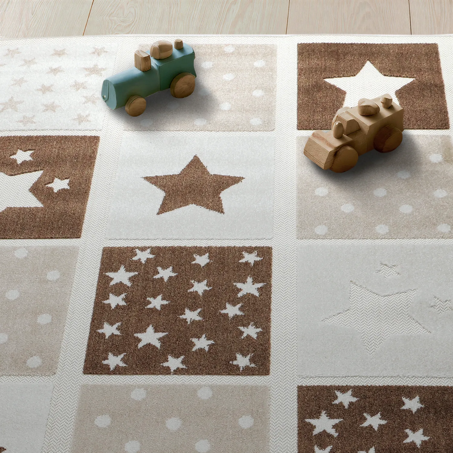 Kinderteppich - Star Grid (creme/braun)