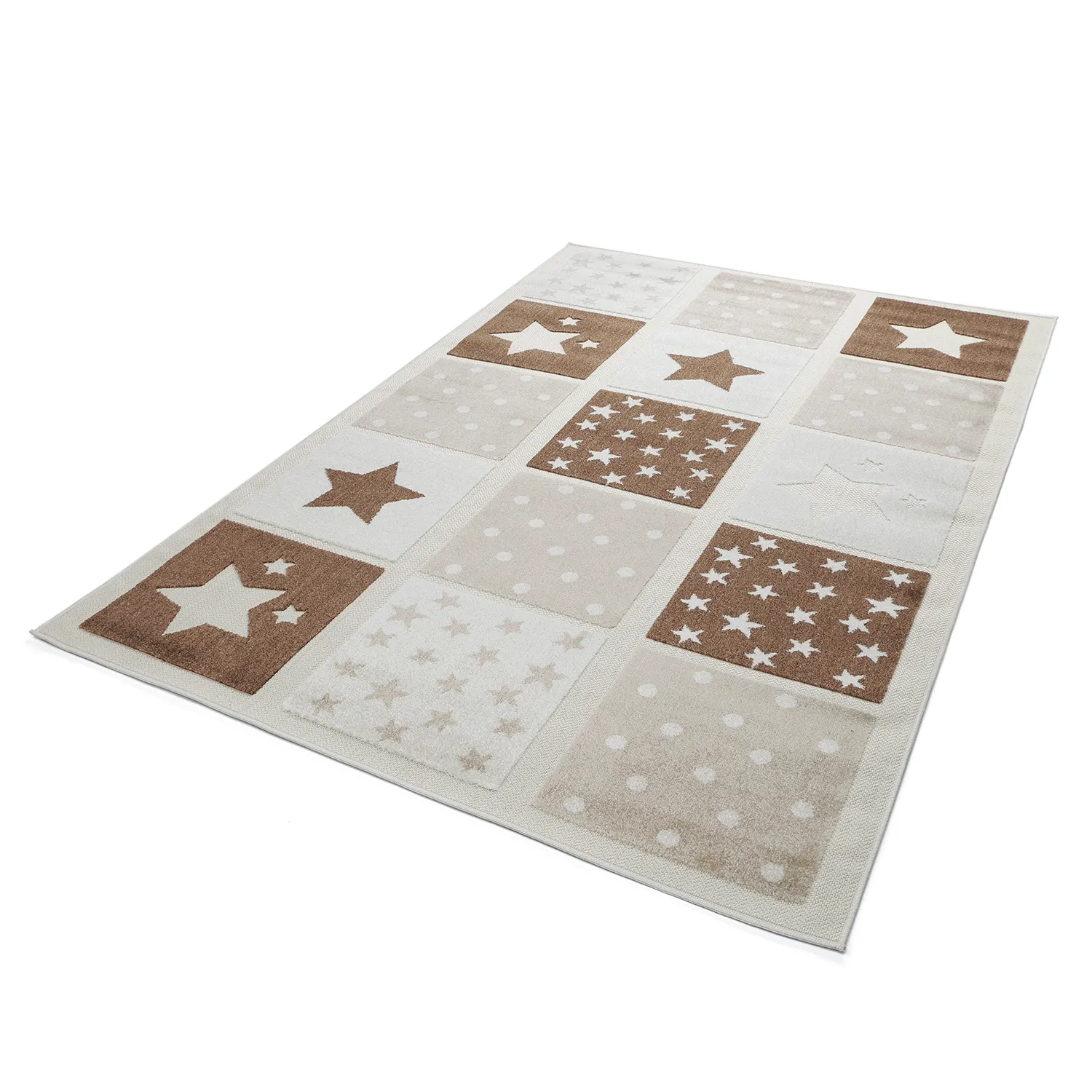Kinderteppich - Star Grid (creme/braun)