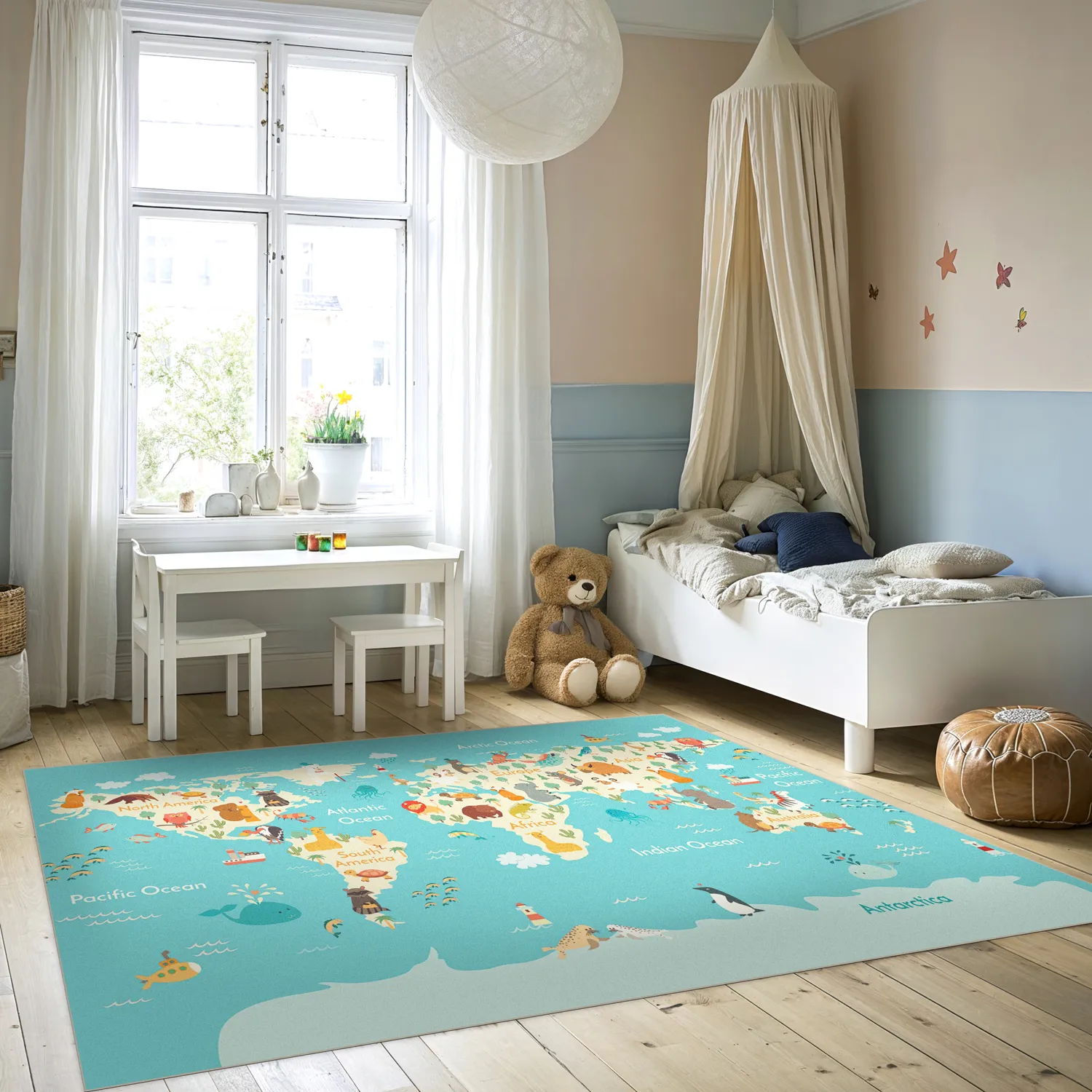 Kinderteppich - World Map (blau/multi)