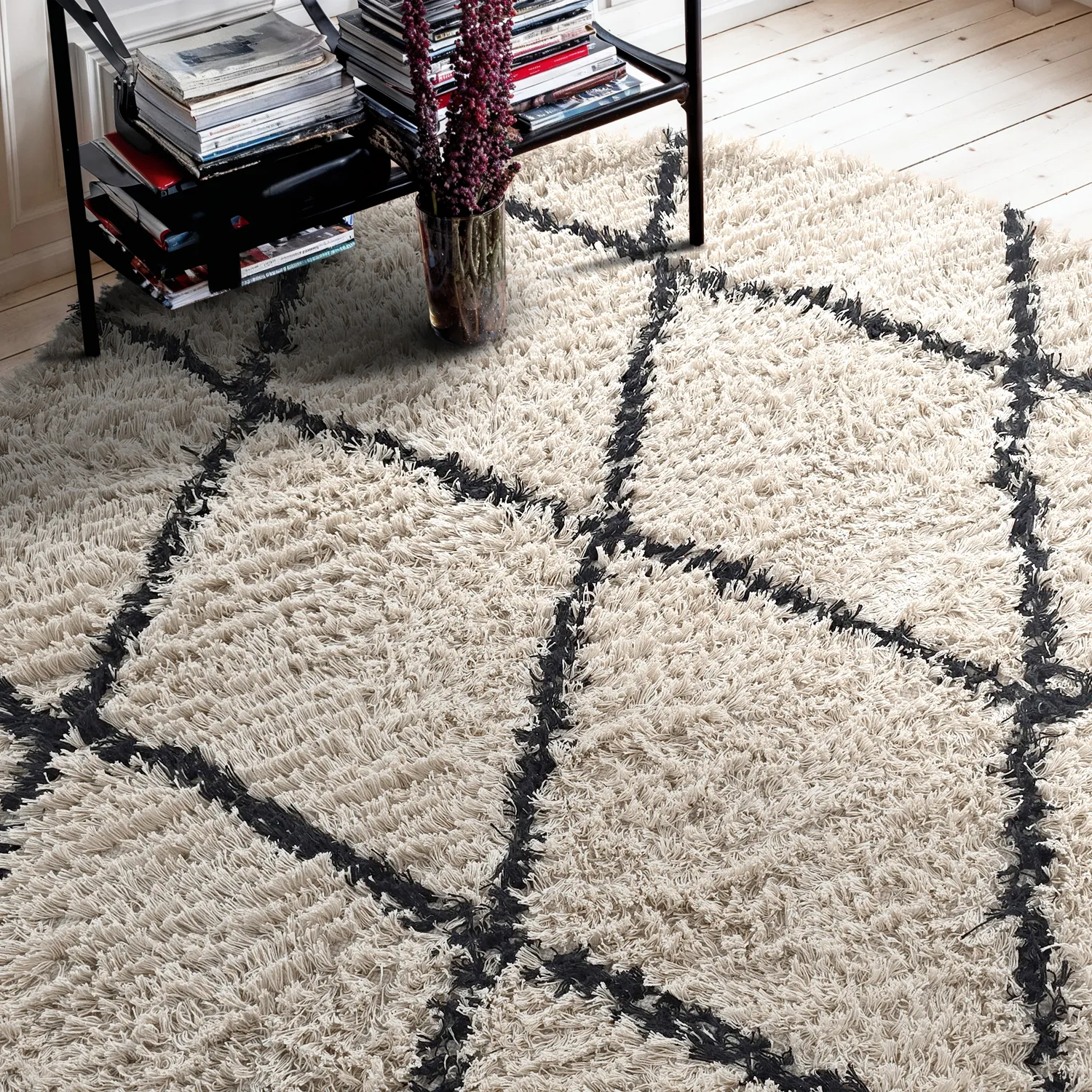 Rund Teppich - Alcott Natural Cotton Shaggy (schwarz/weiß)