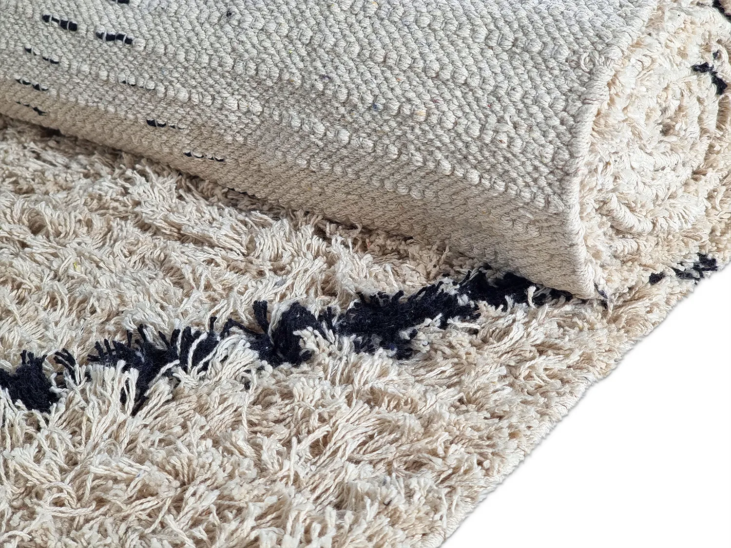 Hochflorteppiche - Alcott Natural Cotton Shaggy (schwarz/weiß)