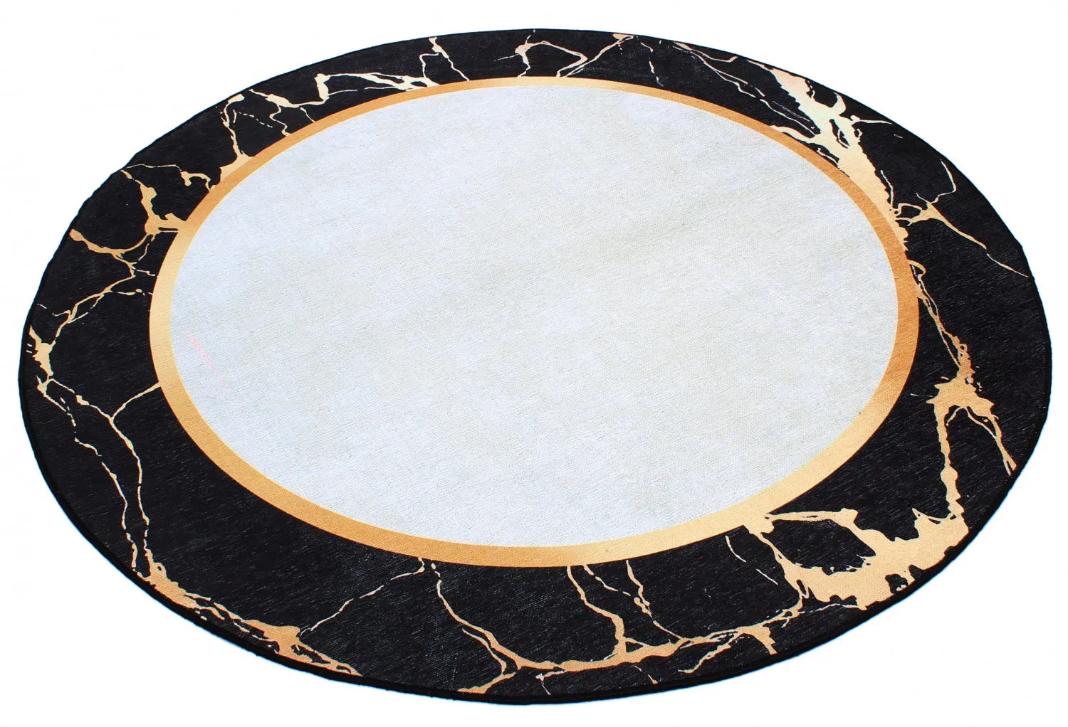 Rund Teppich - Cerasia (schwarz/weiß/gold)