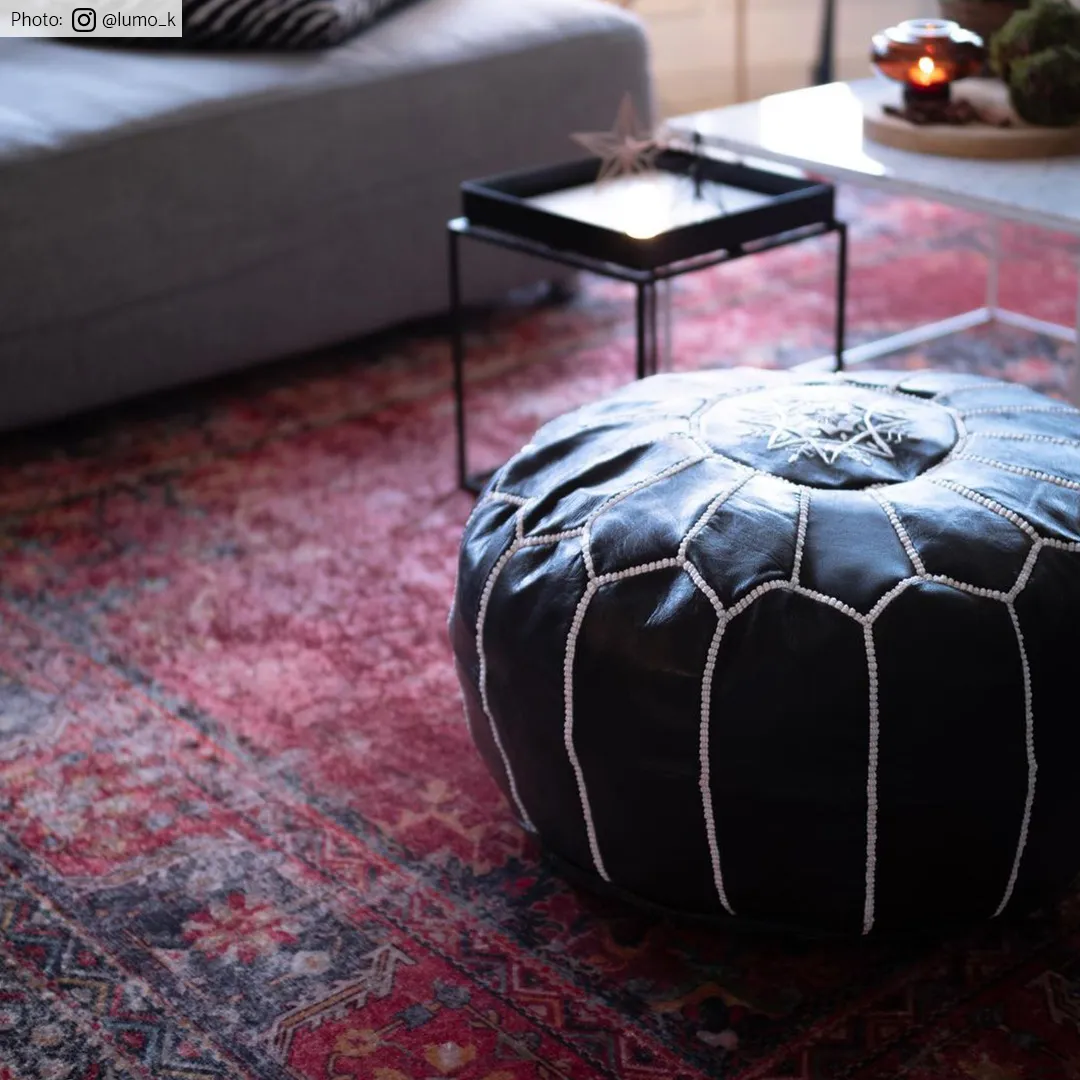 Sitzpoufs - Marokkanischer Leder-Pouf (Schwarz/Weiß)