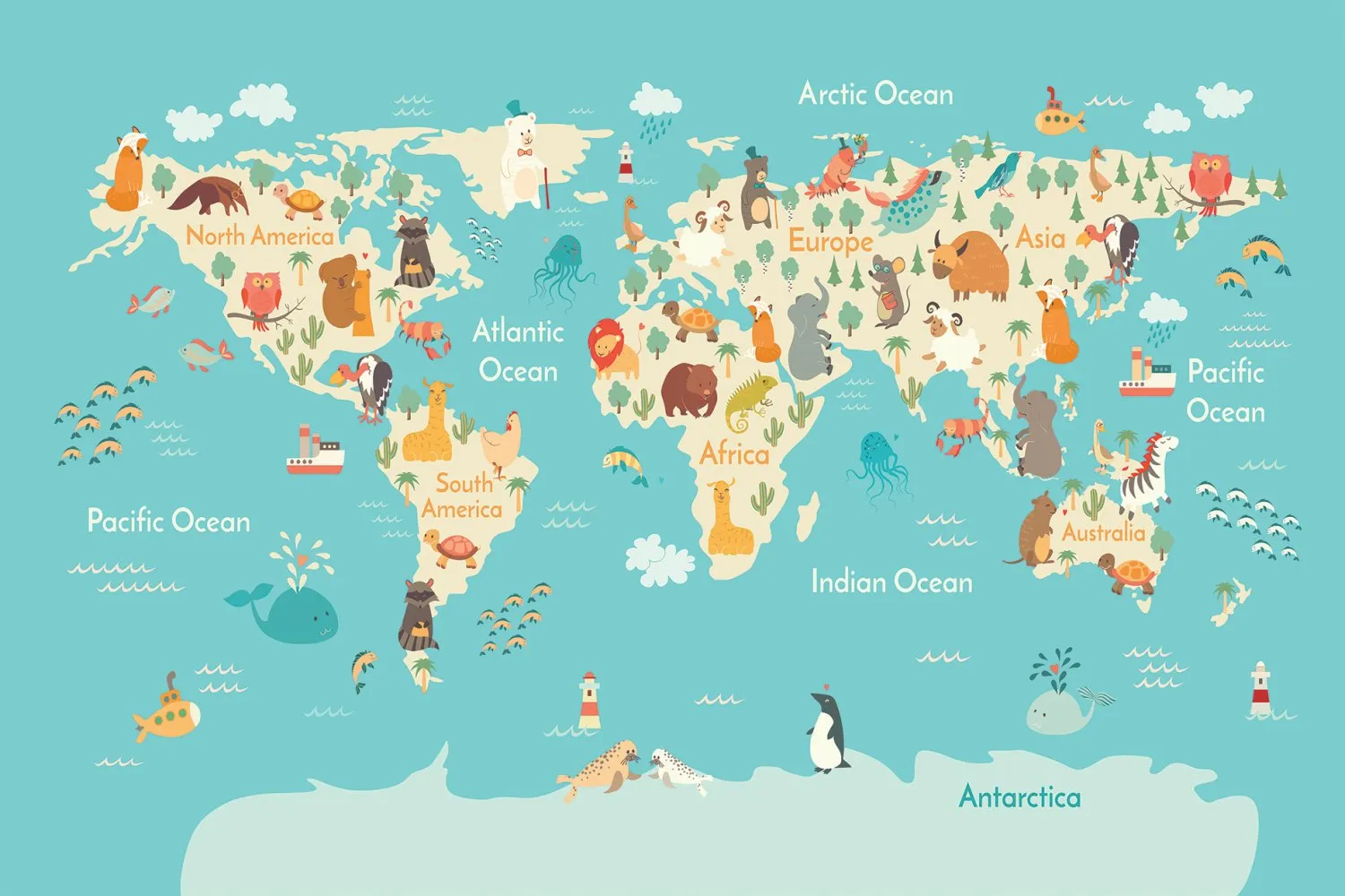 Kinderteppich - World Map (blau/multi)