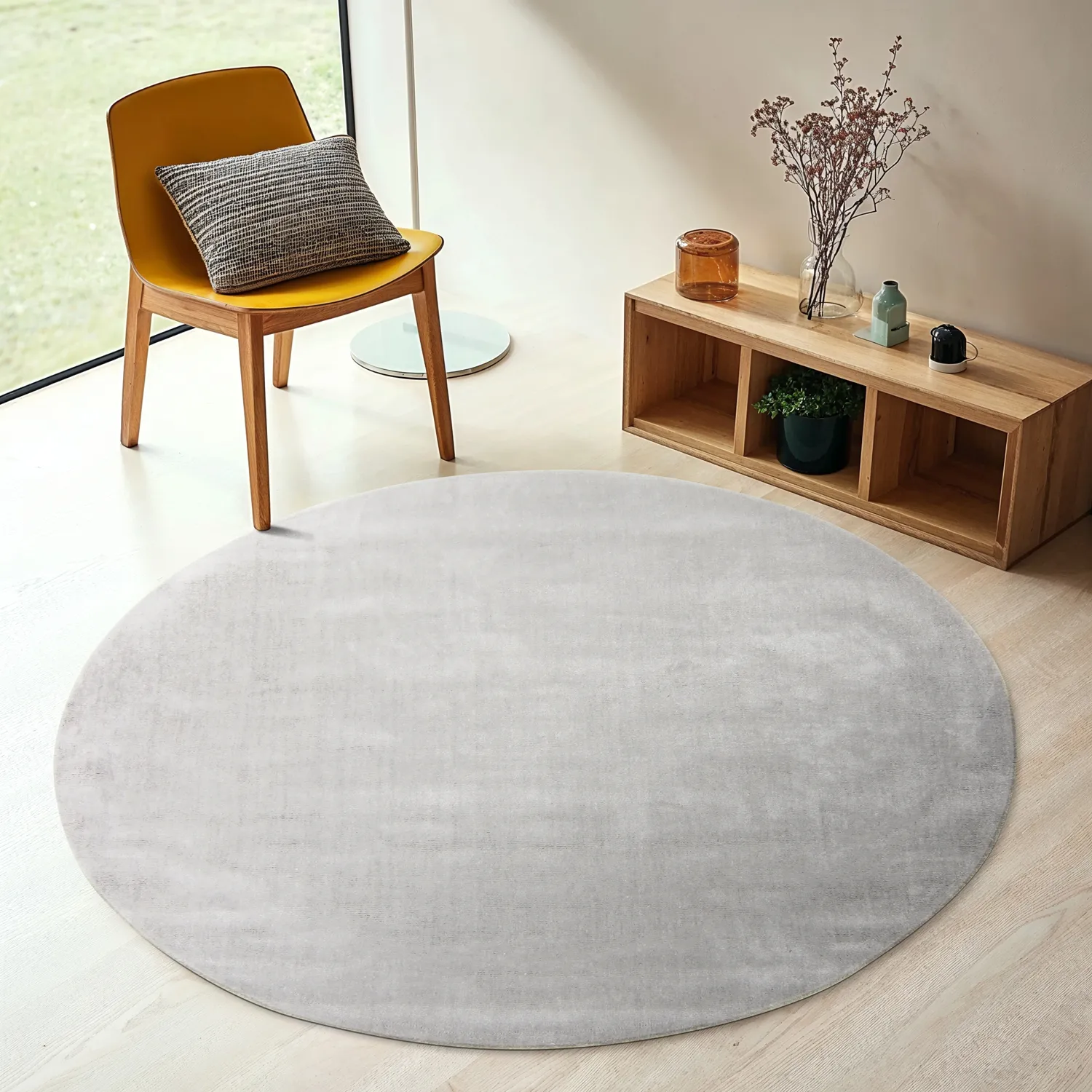 Rund Teppich - Recycled PET with viscose look (grau)