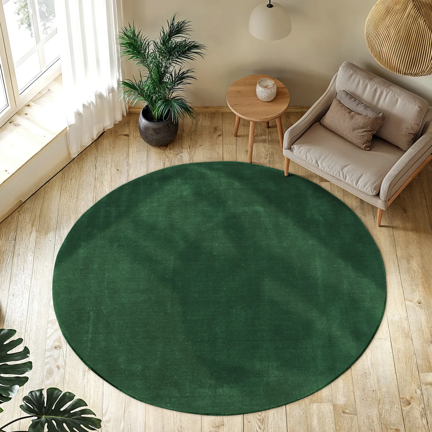Rund Teppich - Recycled PET with viscose look (grün)