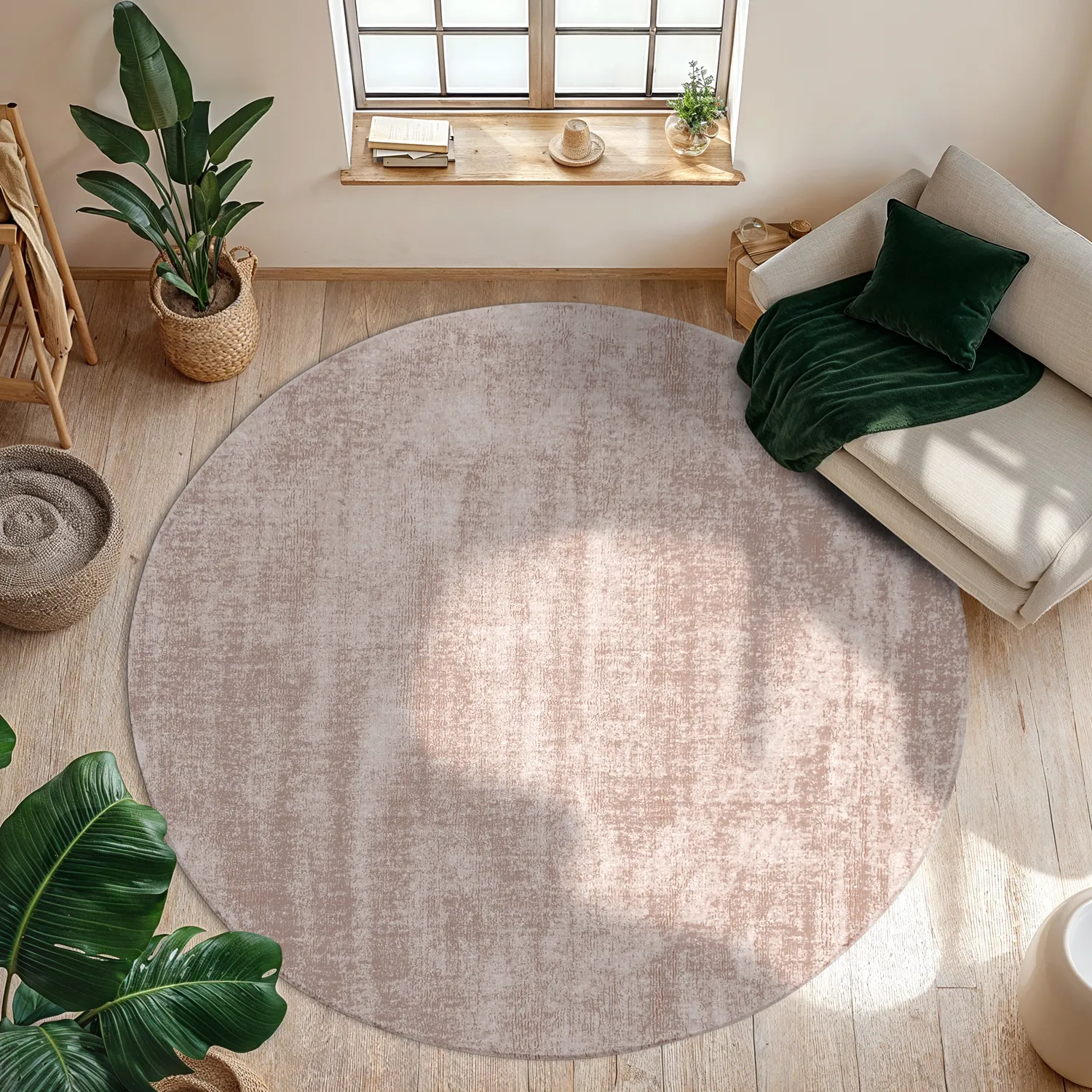 Rund Teppich - Recycled PET with viscose look (hellbraun)