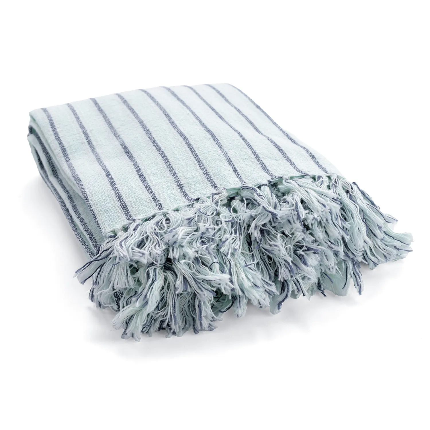 Decken - Rumi stripe cotton throw (hellblau/marineblau/creme)