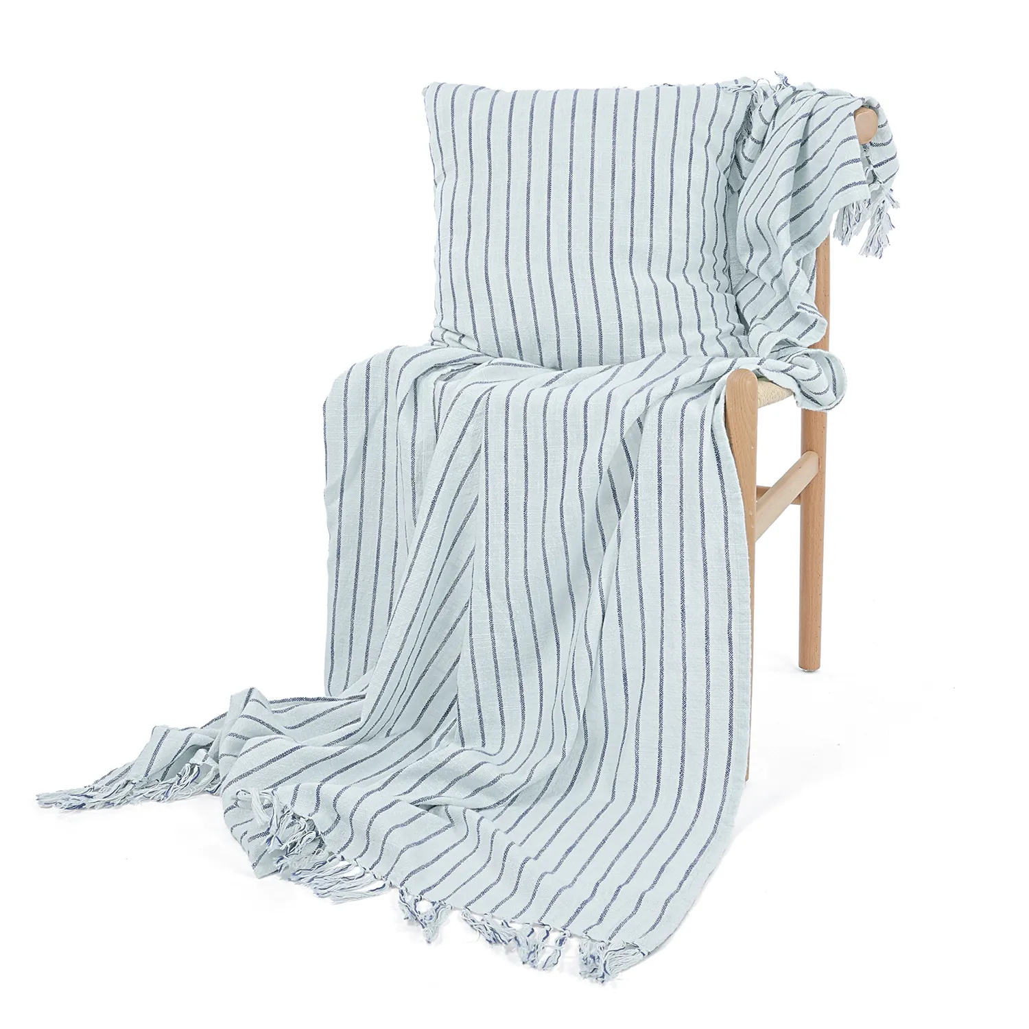 Decken - Rumi stripe cotton throw (hellblau/marineblau/creme)
