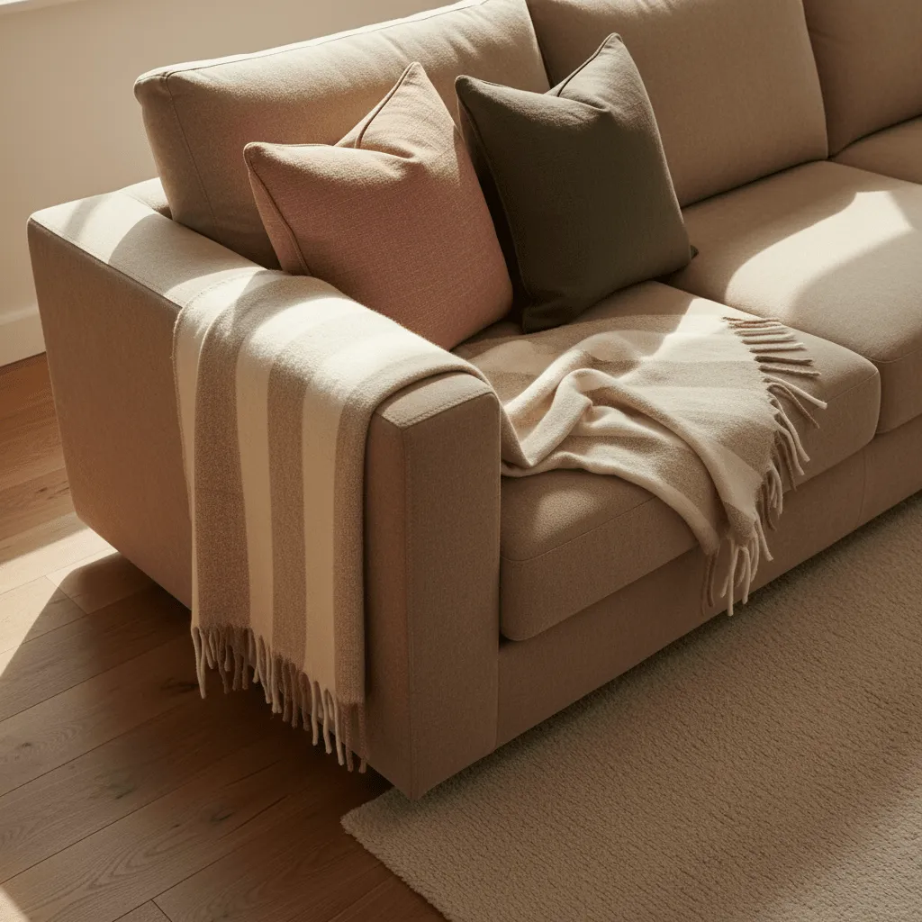 Decken - Wolldecke im Mischgewebe - Beatriz Stripe (beige/weiß)