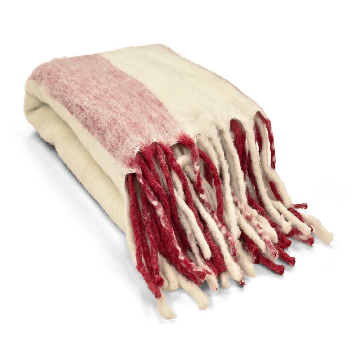 Decken - Wolldecke im Mischgewebe - Beatriz Stripe (rot/weiß)