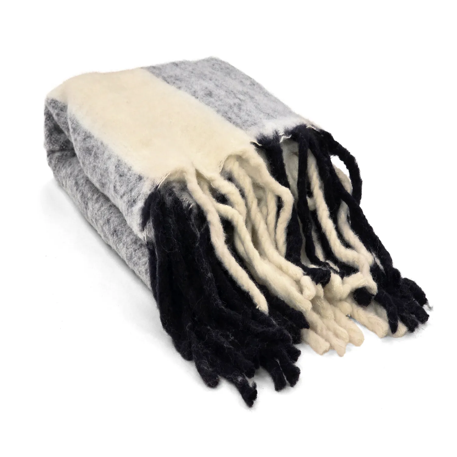 Decken - Wolldecke im Mischgewebe - Beatriz Stripe (schwarz/weiß)
