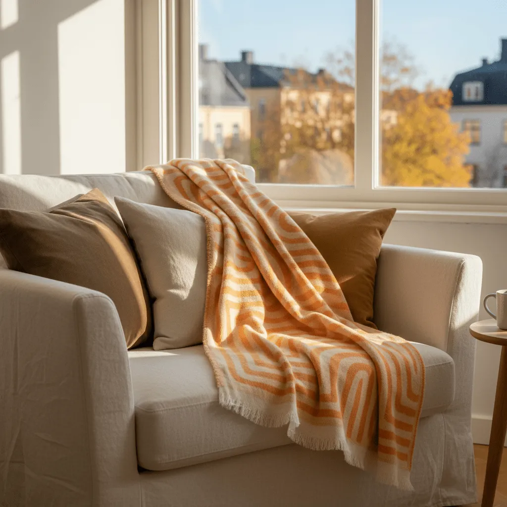 Decken - Wolldecke im Mischgewebe - Melody (beige/orange)