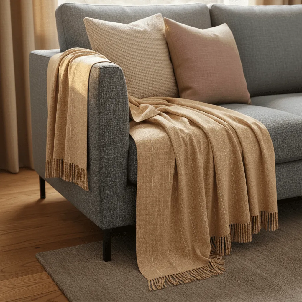 Decken - Baumwolldecke - Martina Stripe (beige/weiß)