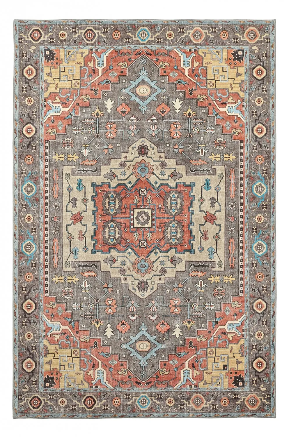 Flachgewebter Teppich - Kordava (grau/rot)