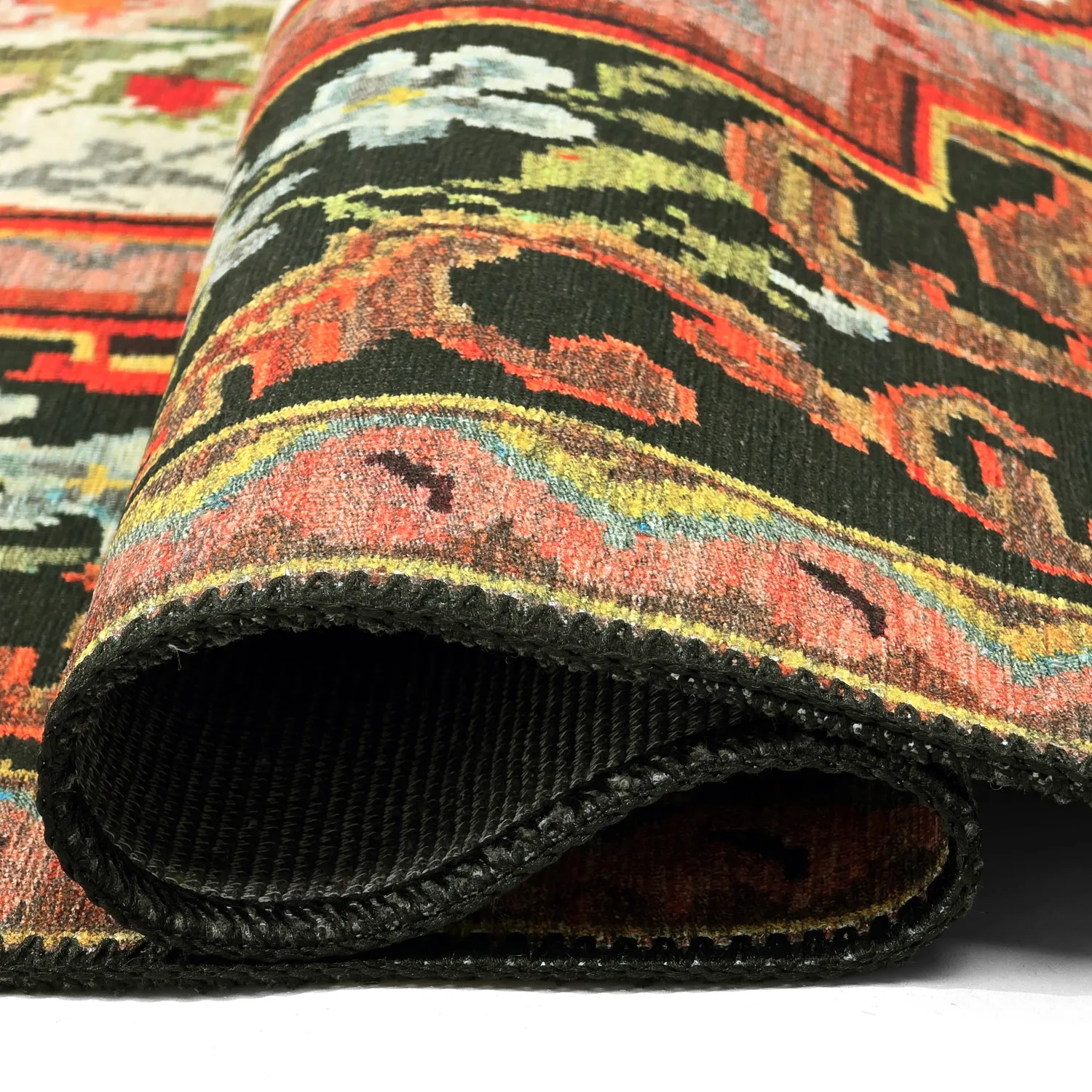 Flachgewebter Teppich - Masarida (schwarz/mehrfarbig)