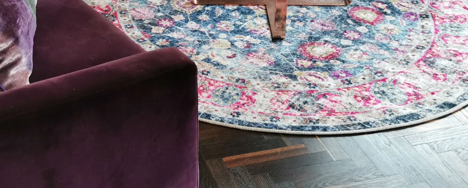 Rund Teppich - Bouhjar (blau/rosa/multi)