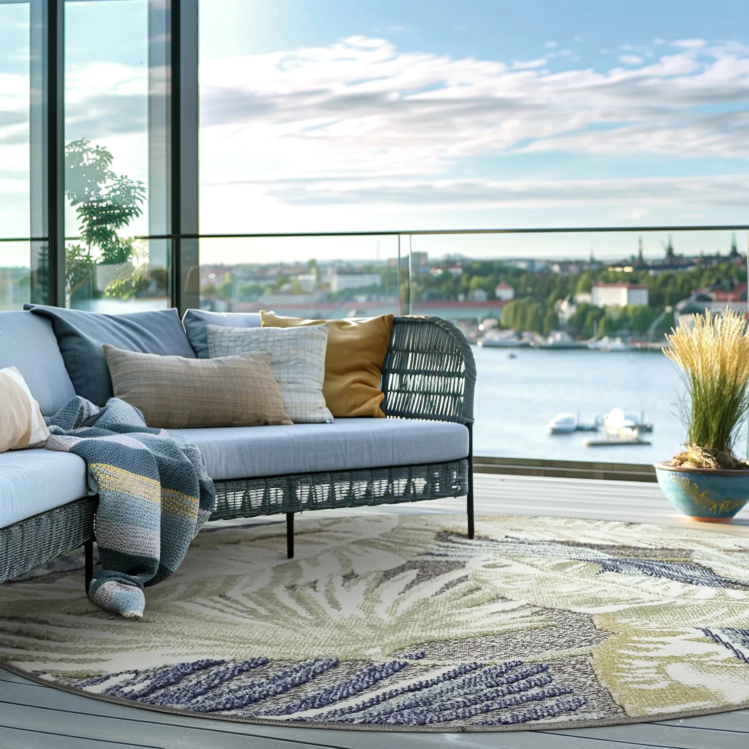 Runde Teppiche - Indoor/Outdoor Havana (dunkelblau/multi)