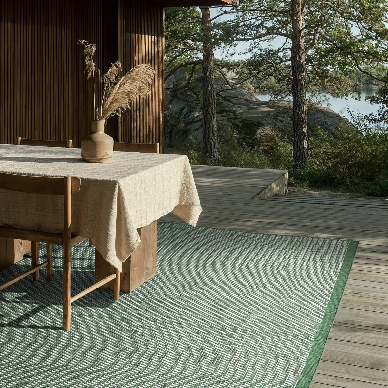 Teppich für innen und außen - Coastal Wool Look (grün/weiß)