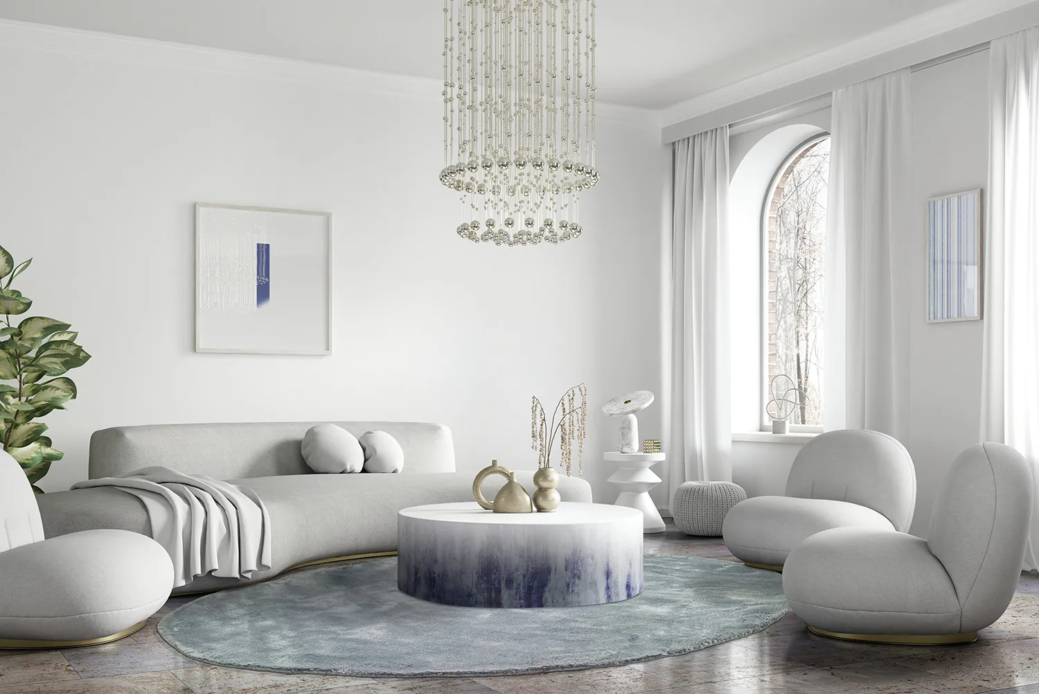 Rund Teppich - Jodhpur Special Luxury Edition (blau/grau)