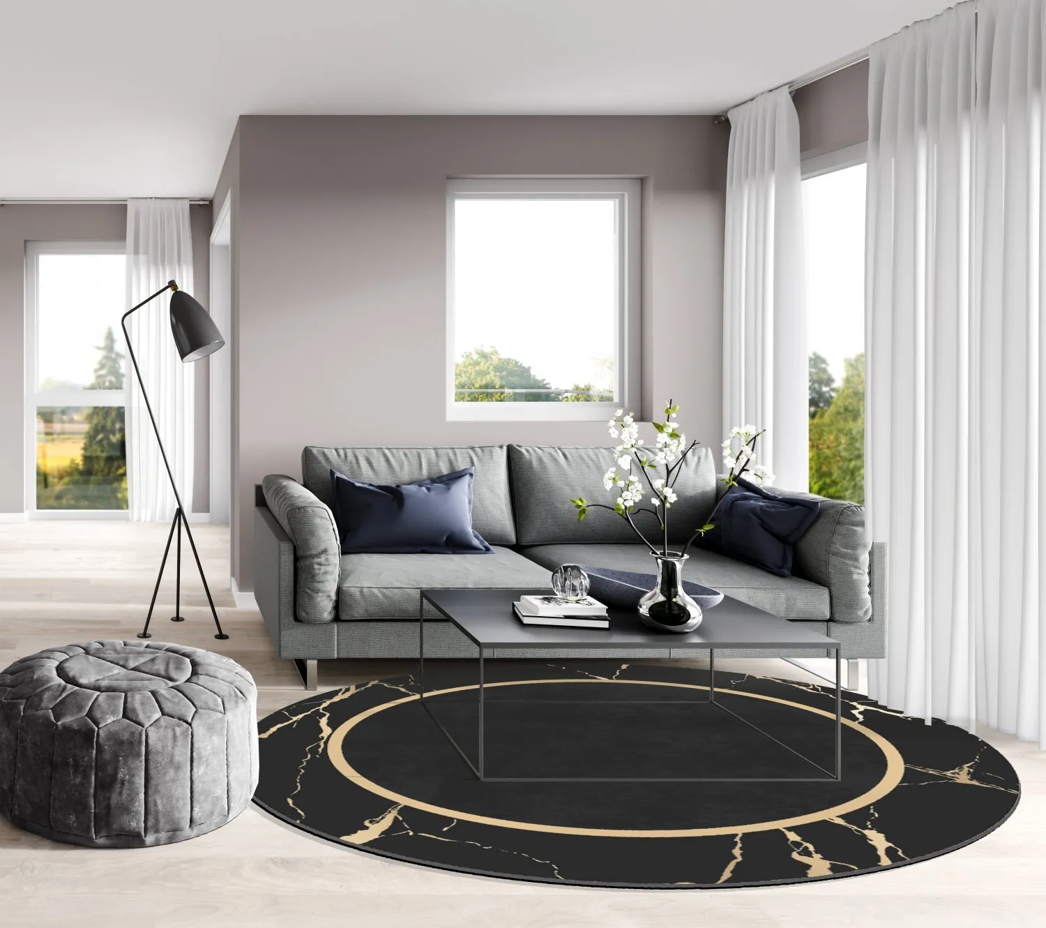 Rund Teppich - Cerasia (schwarz/gold)