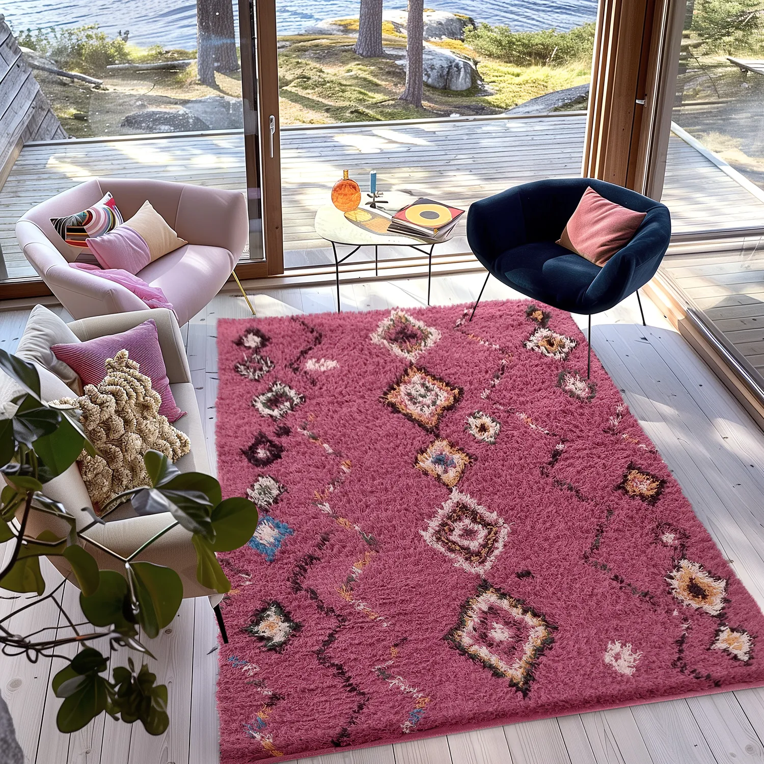Hochflorteppiche - Nyle Natural Cotton Shaggy (rosa/multi)