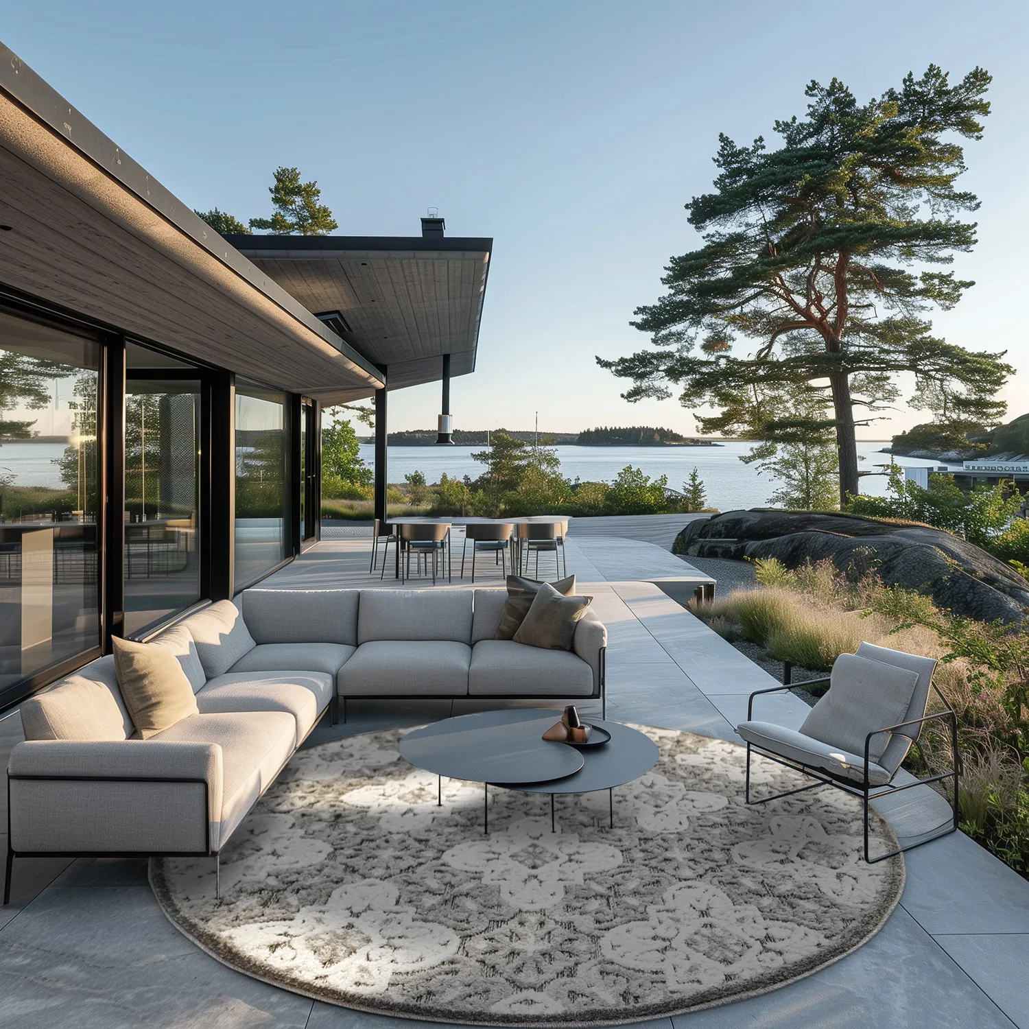 Runde Teppiche - Indoor/Outdoor Hampton (grau)