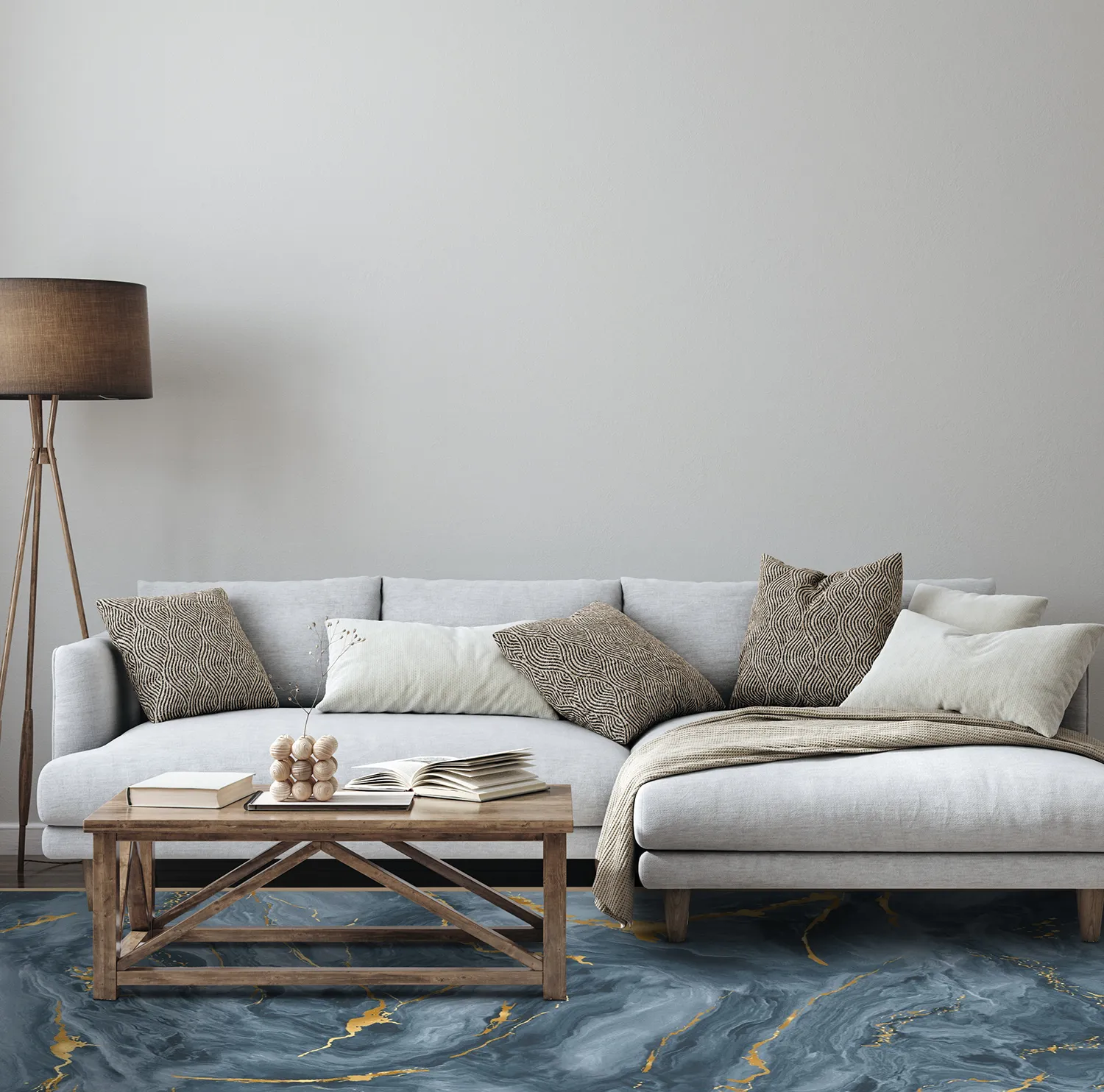 Wilton-Teppich - Storm (blau/gold)