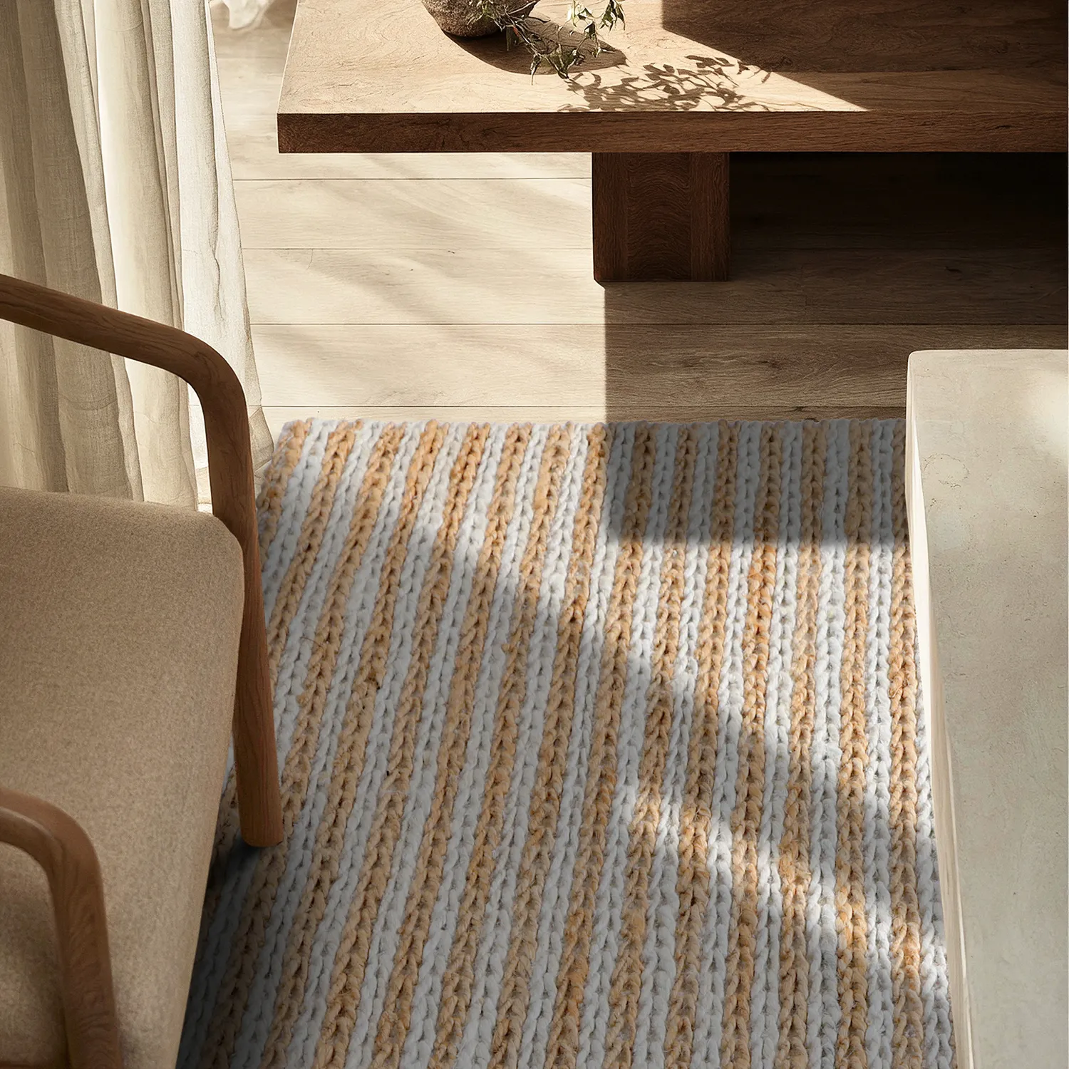Juteteppich - Howrah Braided Jute (natur/weiß)