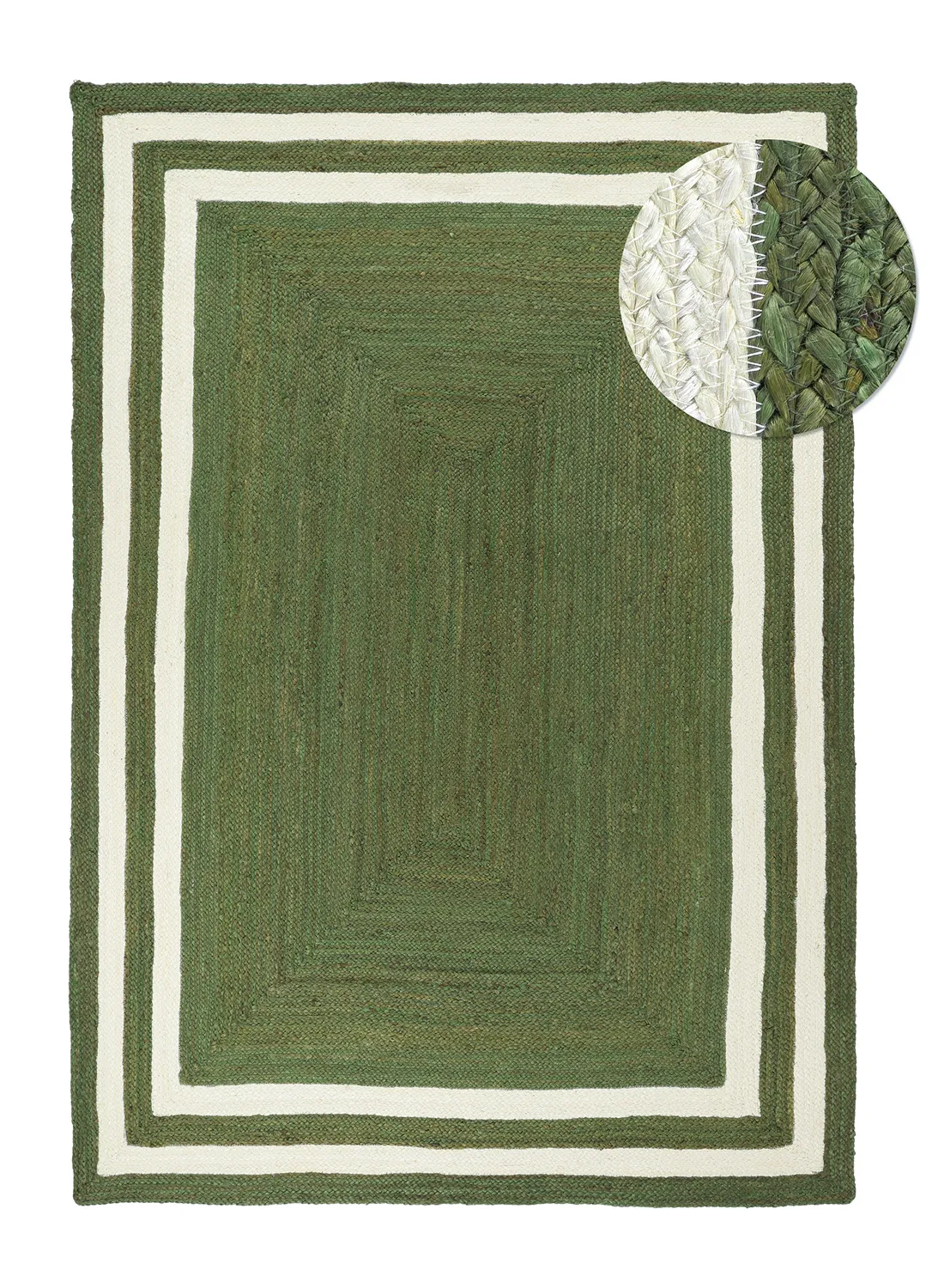 Juteteppich - Jessore (militärgrün/weiß)