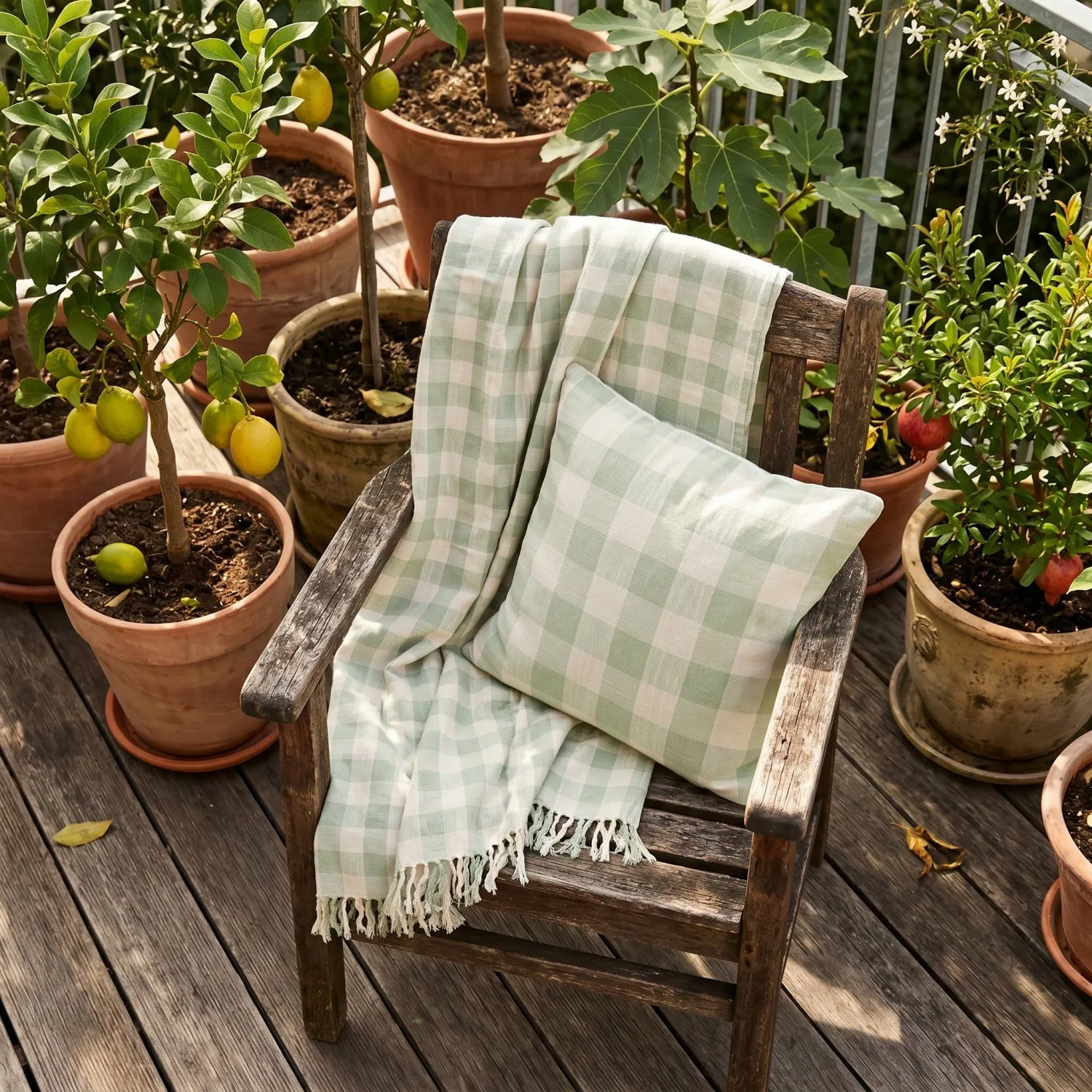 Decken - Isela check cotton throw (cremefarben/hellgrün)