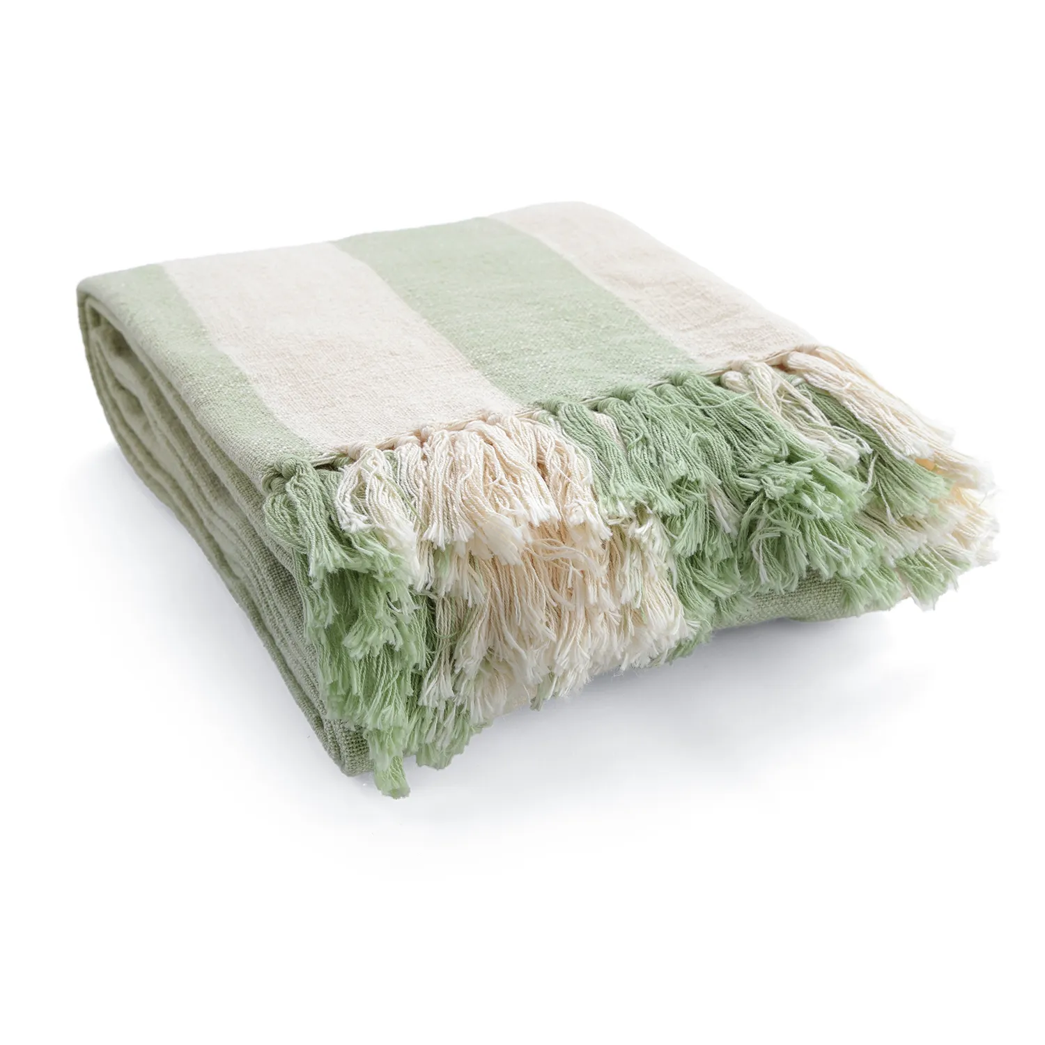Decken - Kora stripe cotton throw (cremefarben/hellgrün)