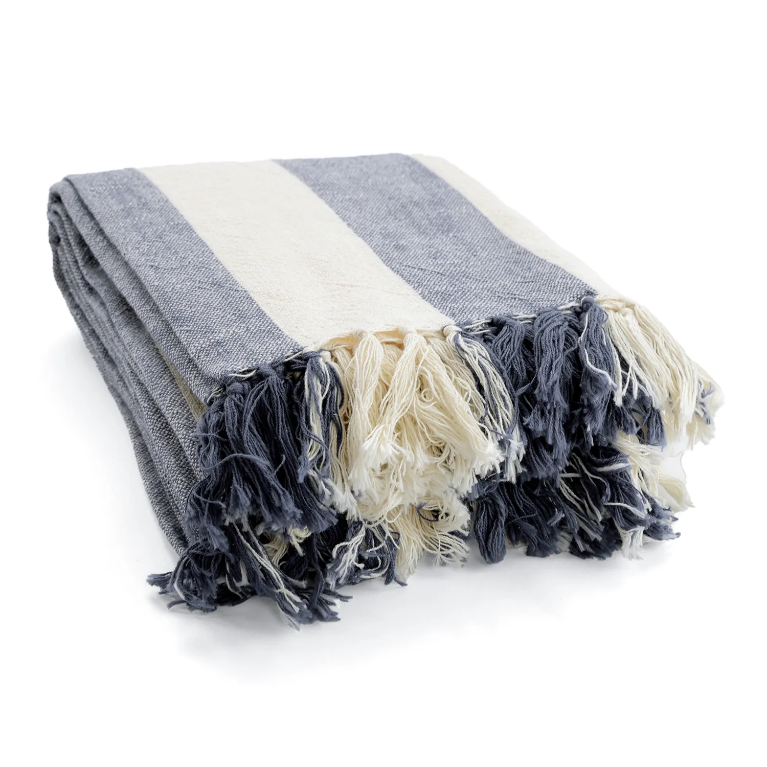 Decken - Kora stripe cotton throw (creme/marineblau)