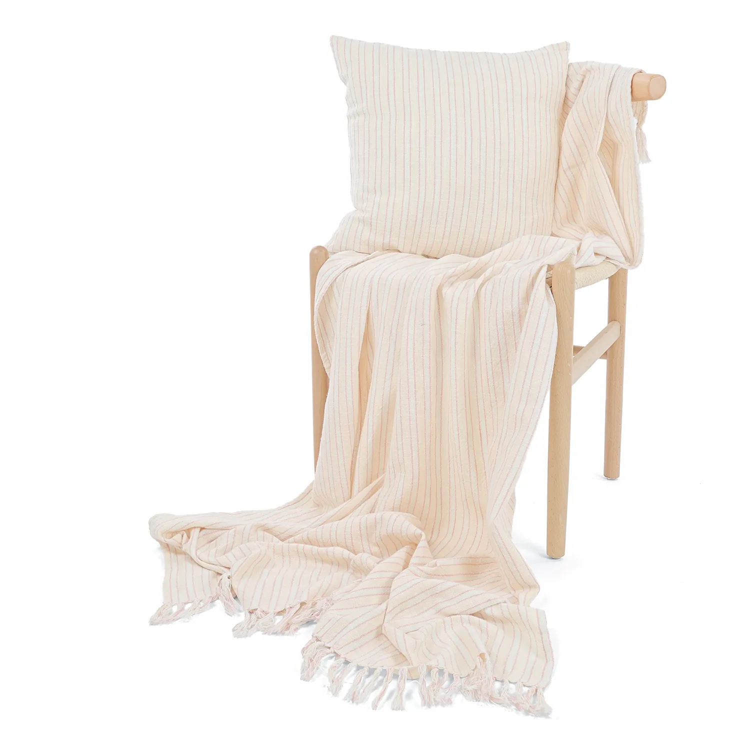 Kissenbezug - Rumi stripe cotton cushion cover (cremefarben/rosa/hellblau)