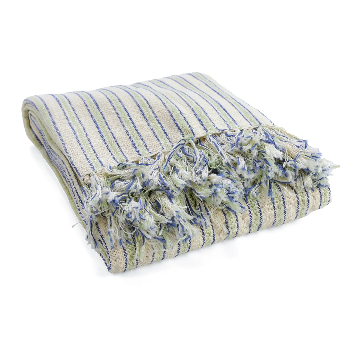 Decken - Rumi stripe cotton throw (creme/marineblau/hellgrün)