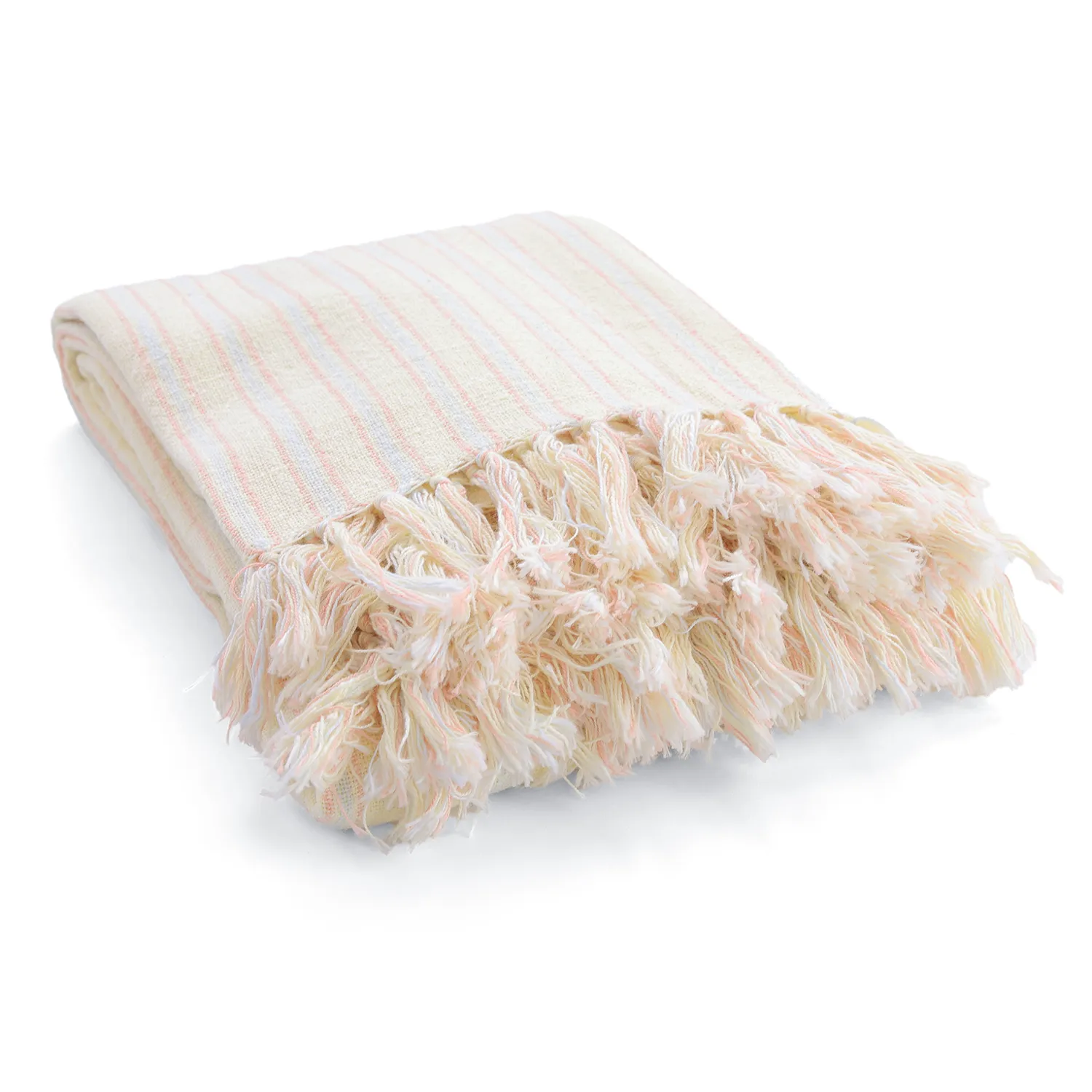 Decken - Rumi stripe cotton throw (cremefarben/rosa/hellblau)